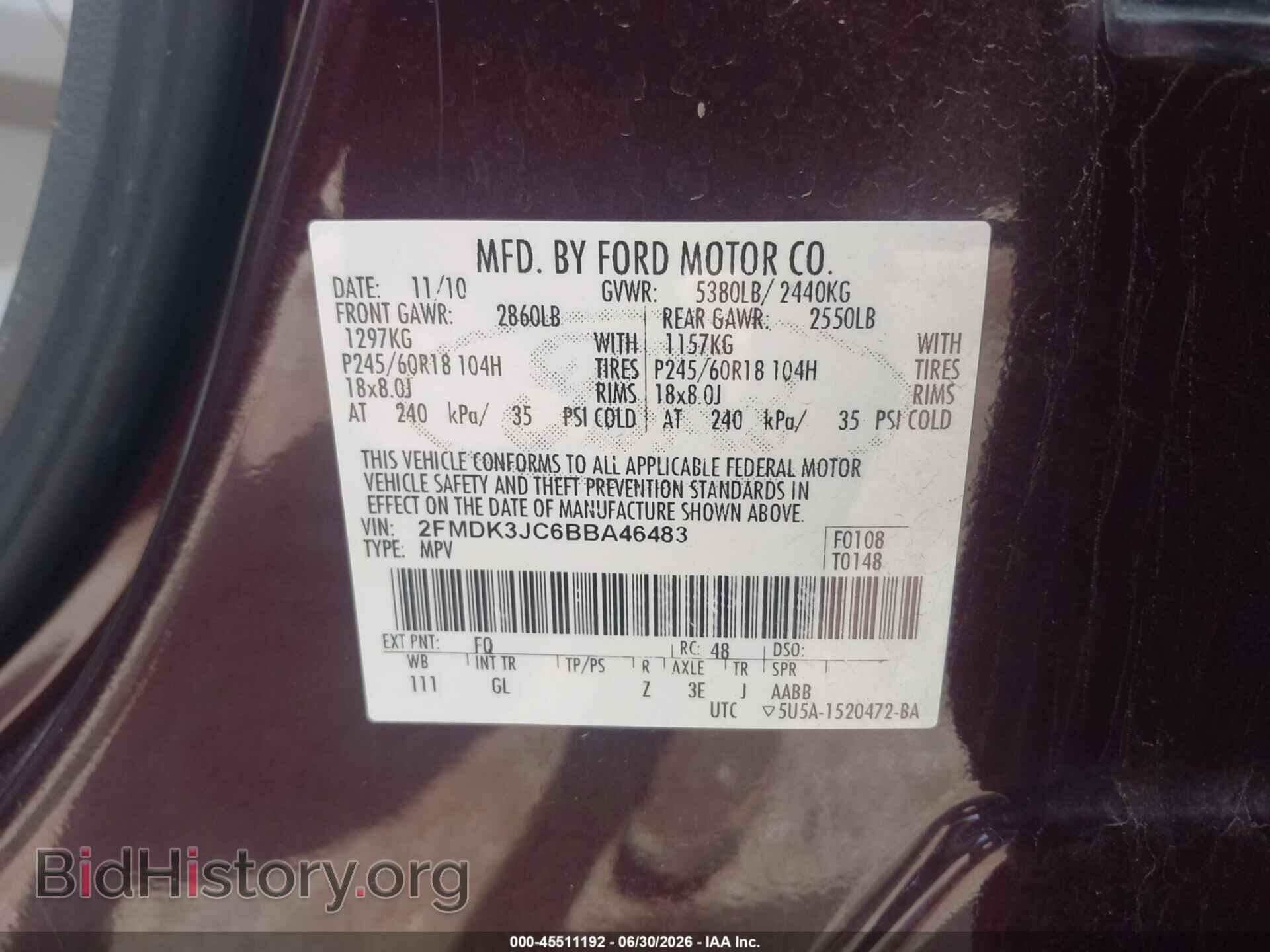 2011 FORD EDGE - VIN: 2FMDK3JC6BBA46483 - Photo 9