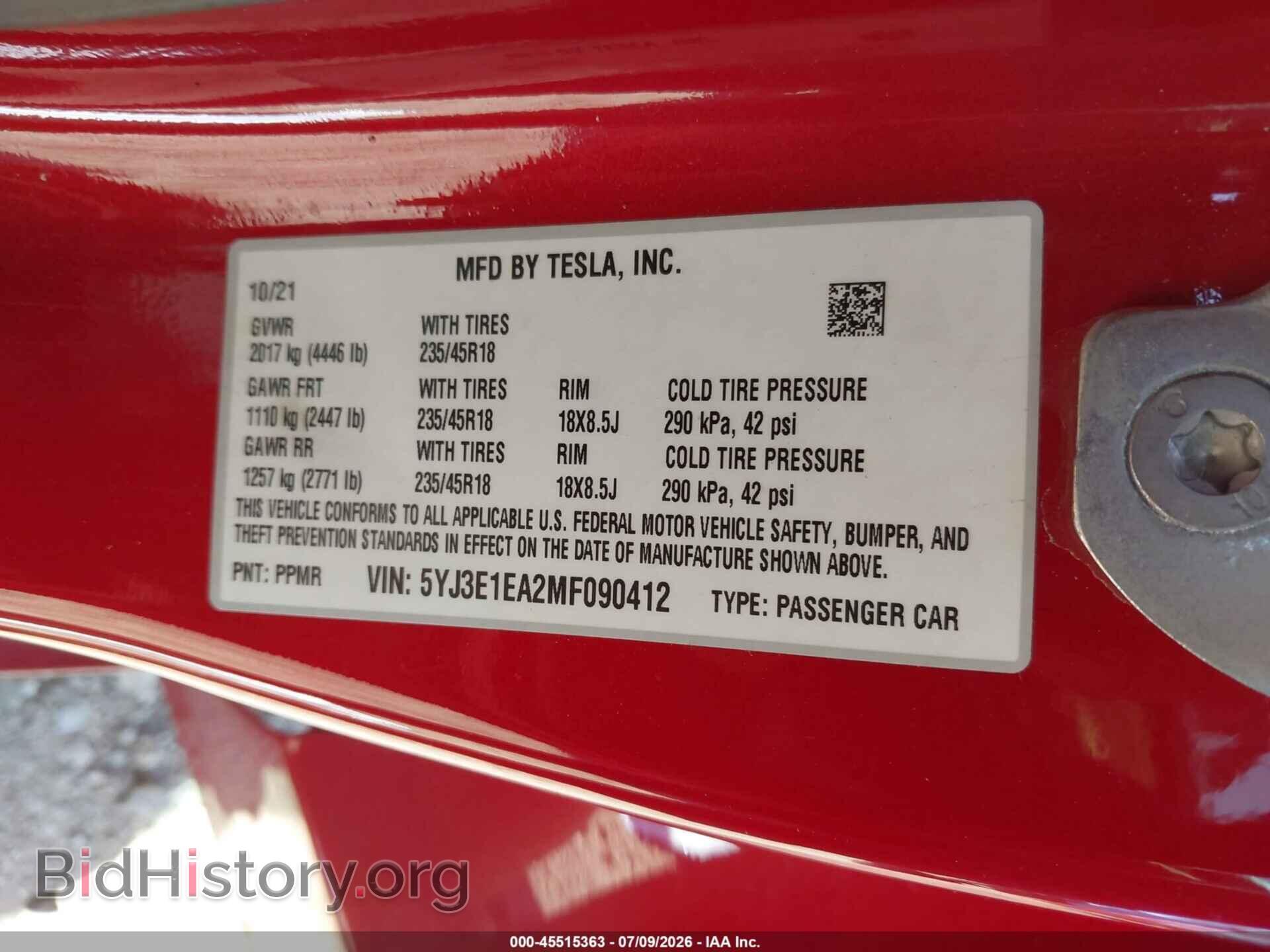2021 TESLA MODEL 3 - VIN: 5YJ3E1EA2MF090412 - Photo 9