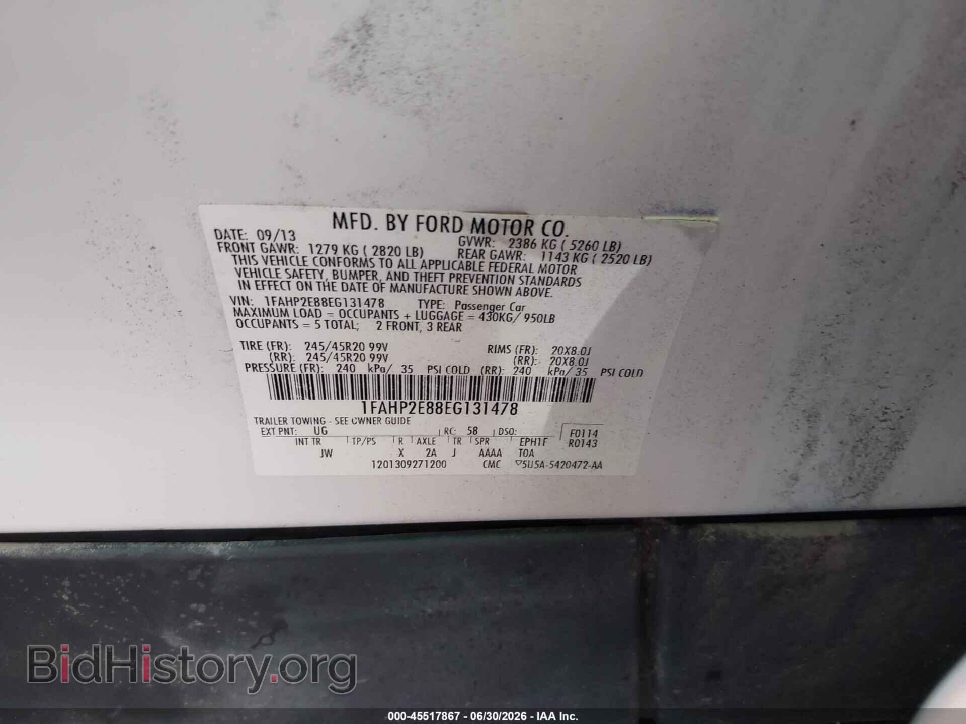 2014 FORD TAURUS - VIN: 1FAHP2E88EG131478 - Фото 9