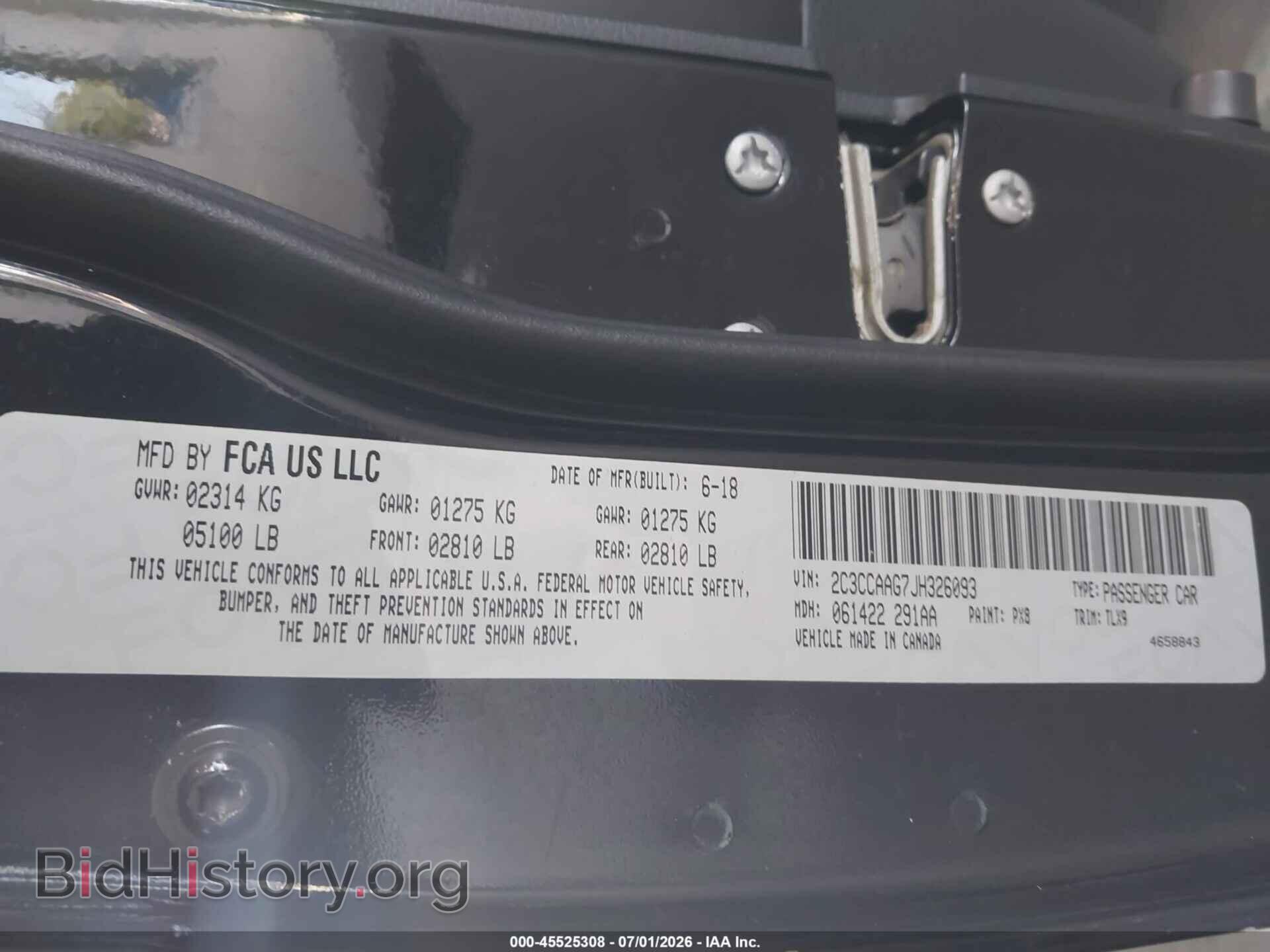 2018 CHRYSLER 300 - VIN: 2C3CCAAG7JH326093 - Фото 9