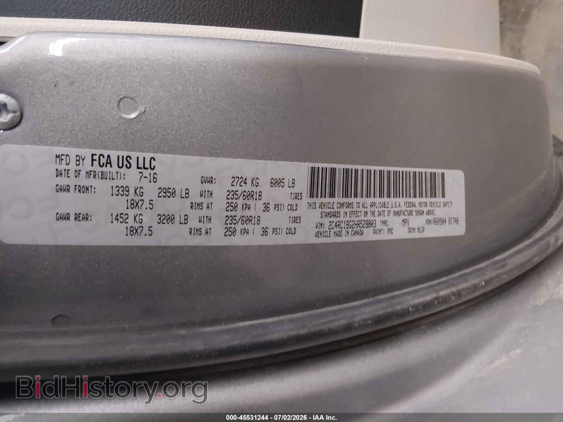 2017 CHRYSLER PACIFICA - VIN: 2C4RC1BG2HR528803 - Photo 9