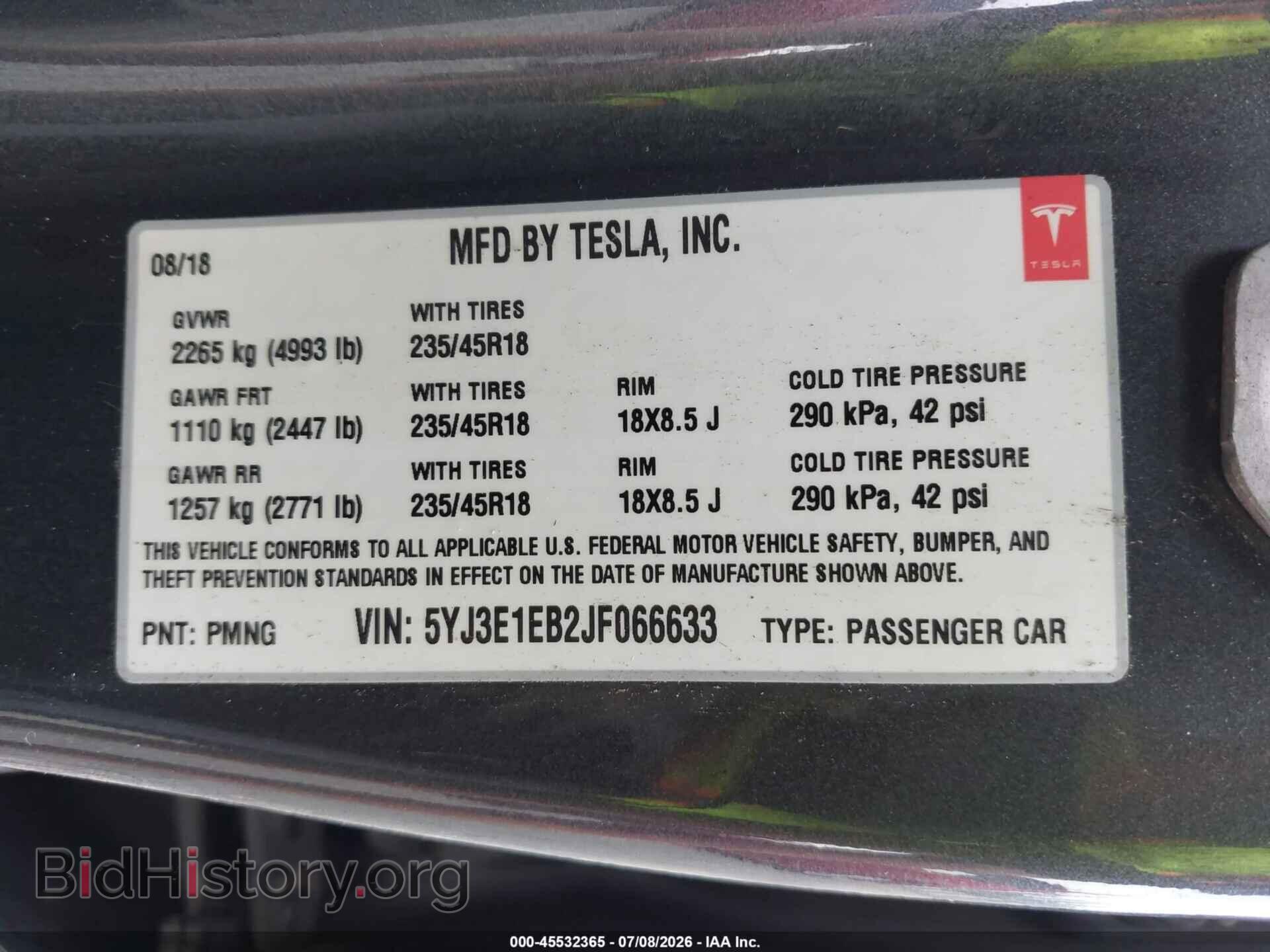 2018 TESLA MODEL 3 - VIN: 5YJ3E1EB2JF066633 - Photo 9