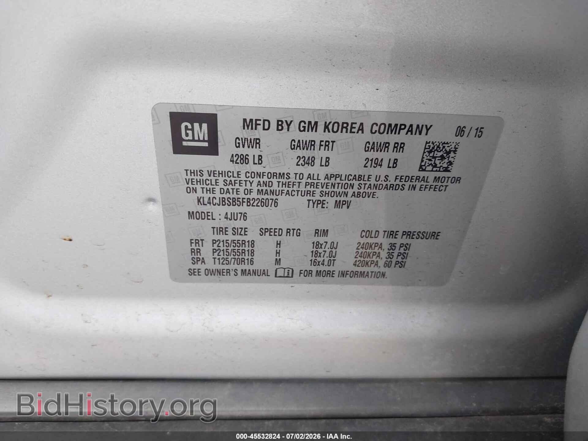 2015 BUICK ENCORE - VIN: KL4CJBSB5FB226076 - Фото 9