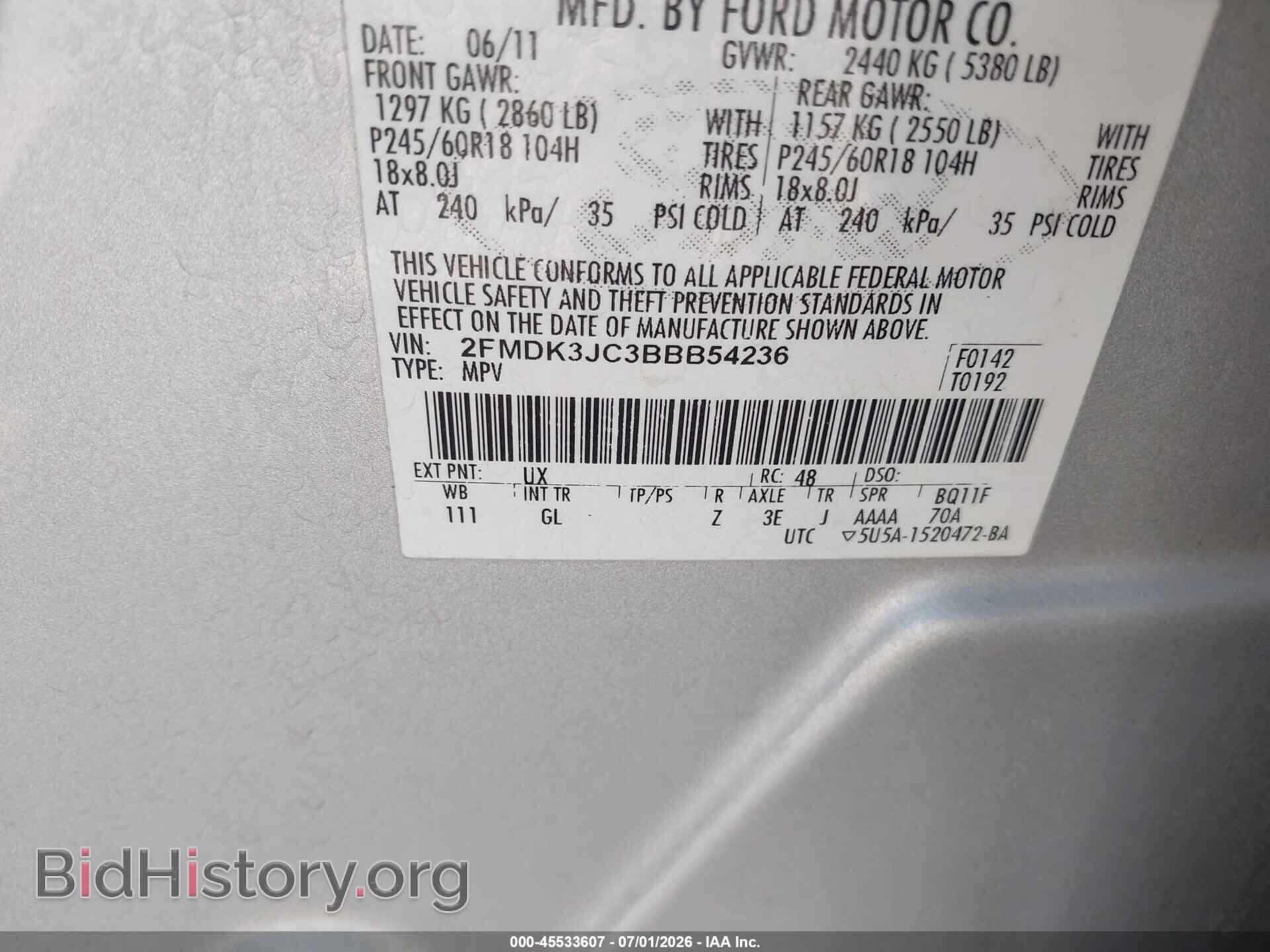 2011 FORD EDGE - VIN: 2FMDK3JC3BBB54236 - Photo 9