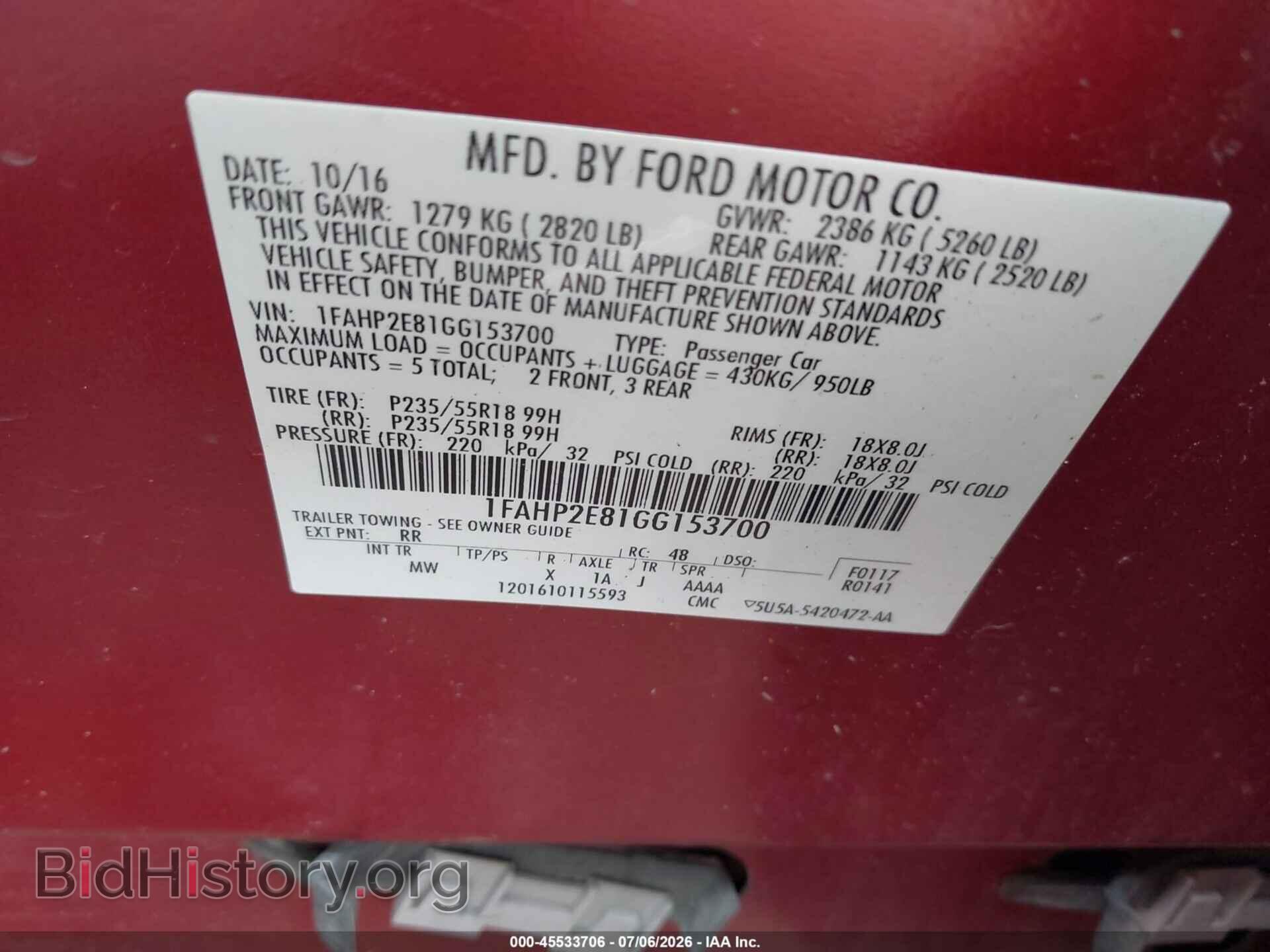 2016 FORD TAURUS - VIN: 1FAHP2E81GG153700 - Photo 9