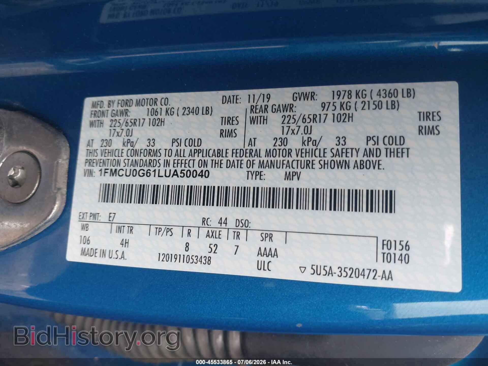 2020 FORD ESCAPE - VIN: 1FMCU0G61LUA50040 - Фото 9