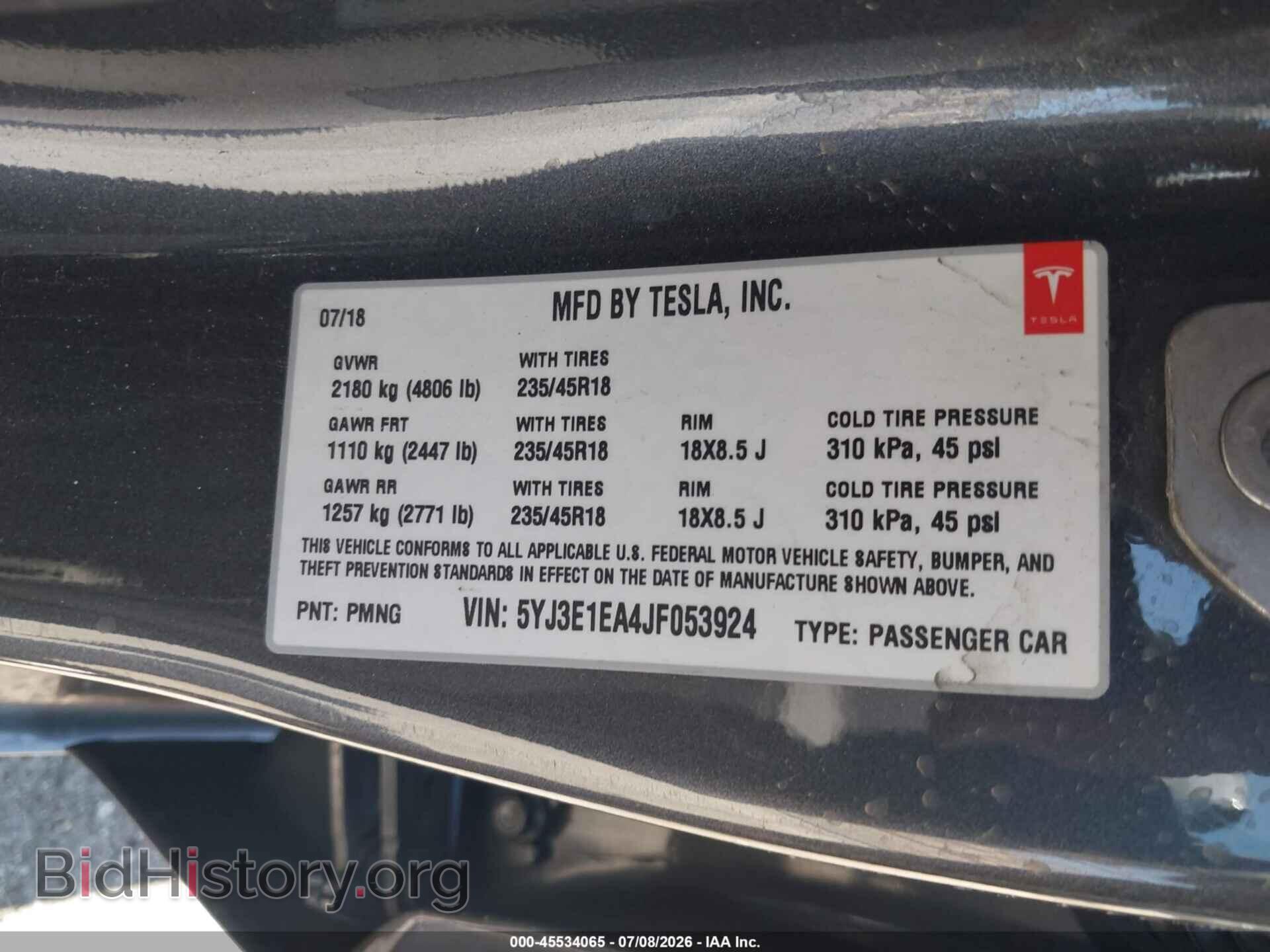 2018 TESLA MODEL 3 - VIN: 5YJ3E1EA4JF053924 - Фото 9