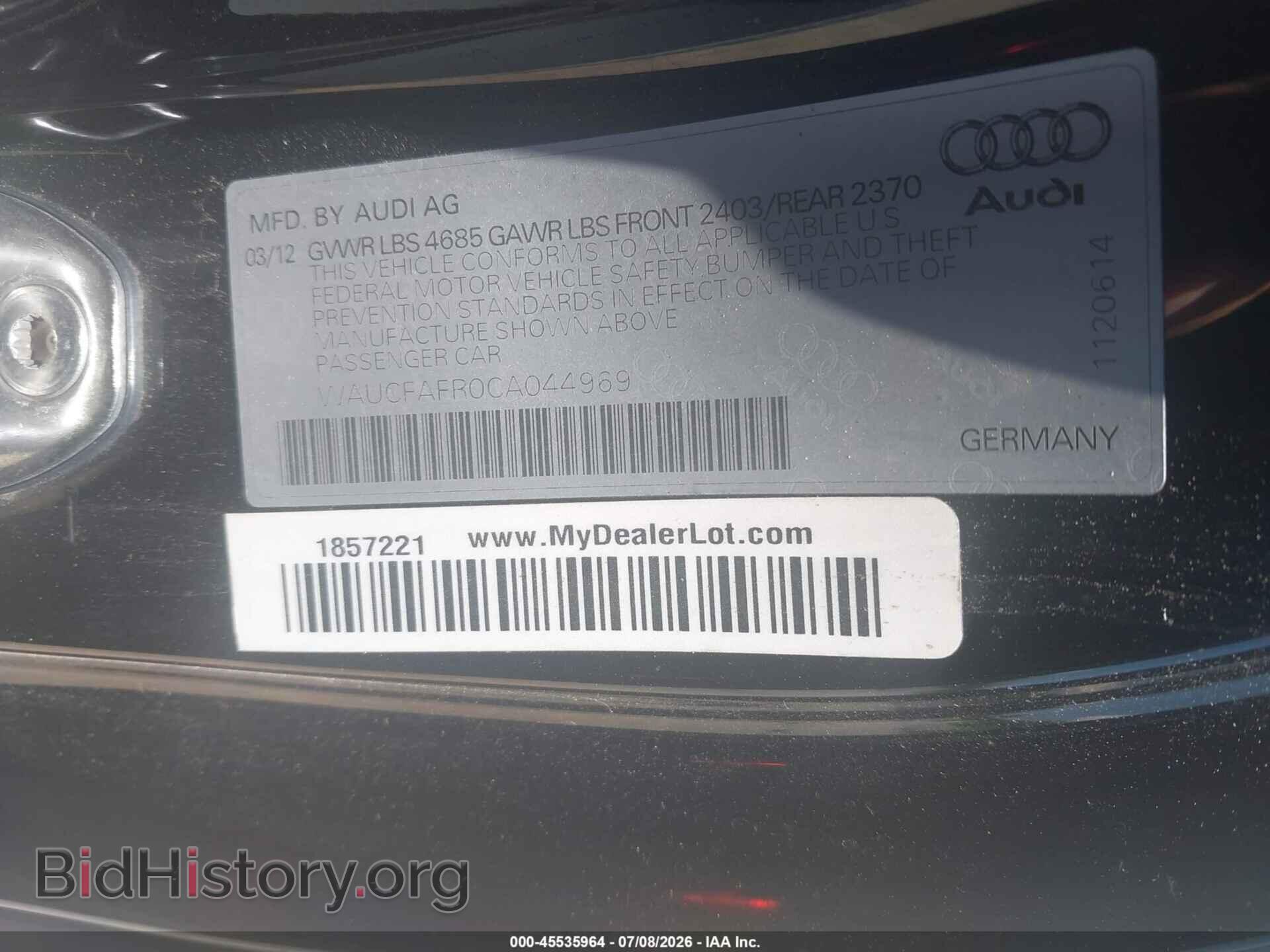 2012 AUDI A5 - VIN: WAUCFAFR0CA044969 - Фото 9