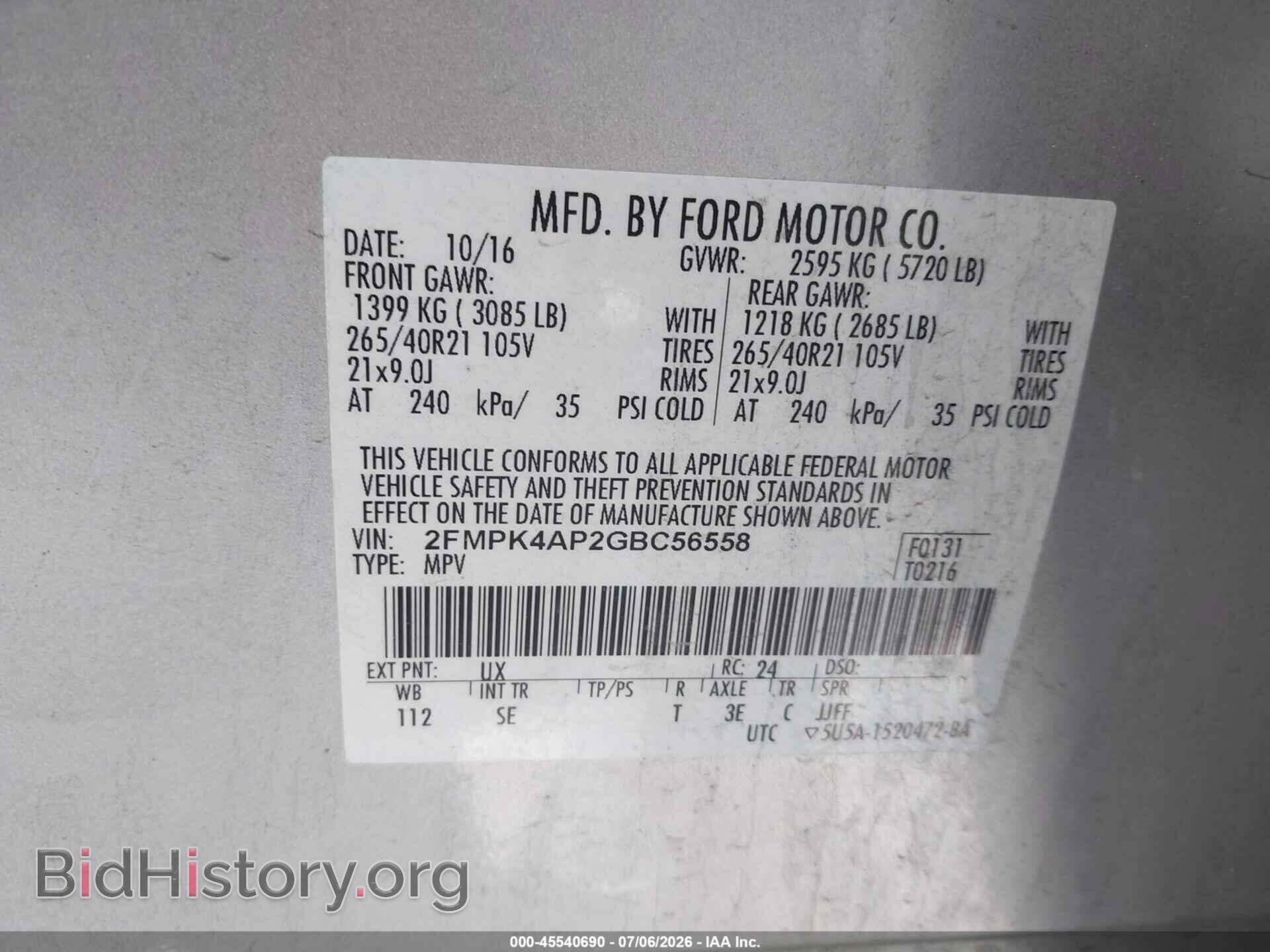 2016 FORD EDGE - VIN: 2FMPK4AP2GBC56558 - Photo 9