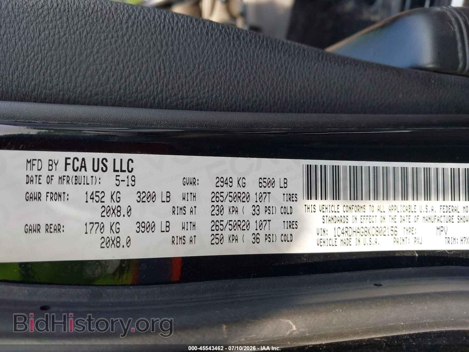 2019 DODGE DURANGO - VIN: 1C4RDHAG8KC802156 - Photo 9