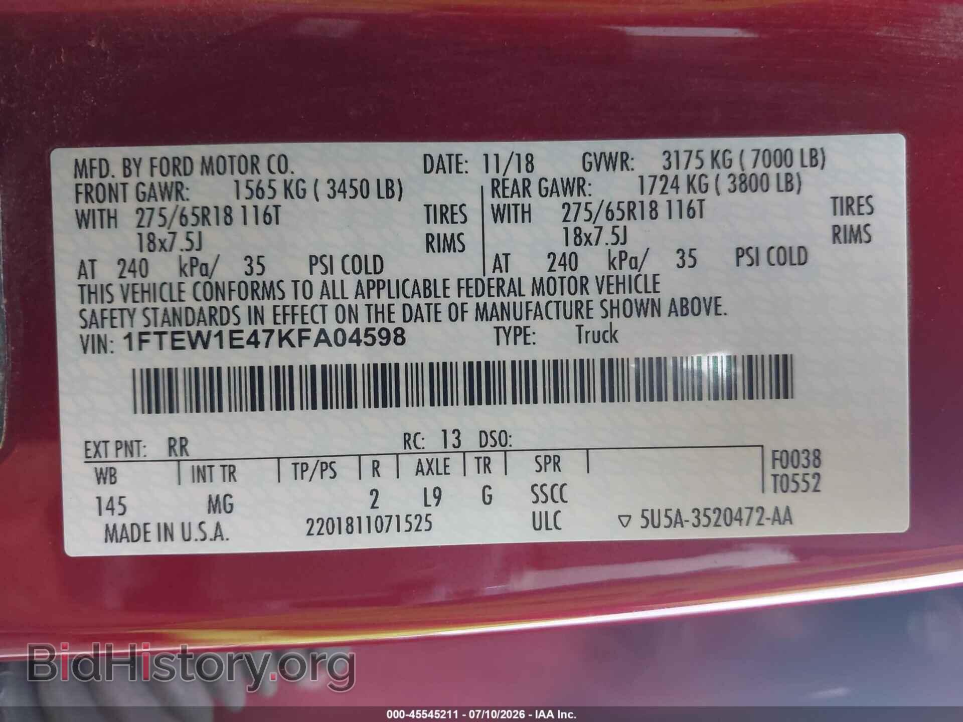 2019 FORD F-150 - VIN: 1FTEW1E47KFA04598 - Photo 9