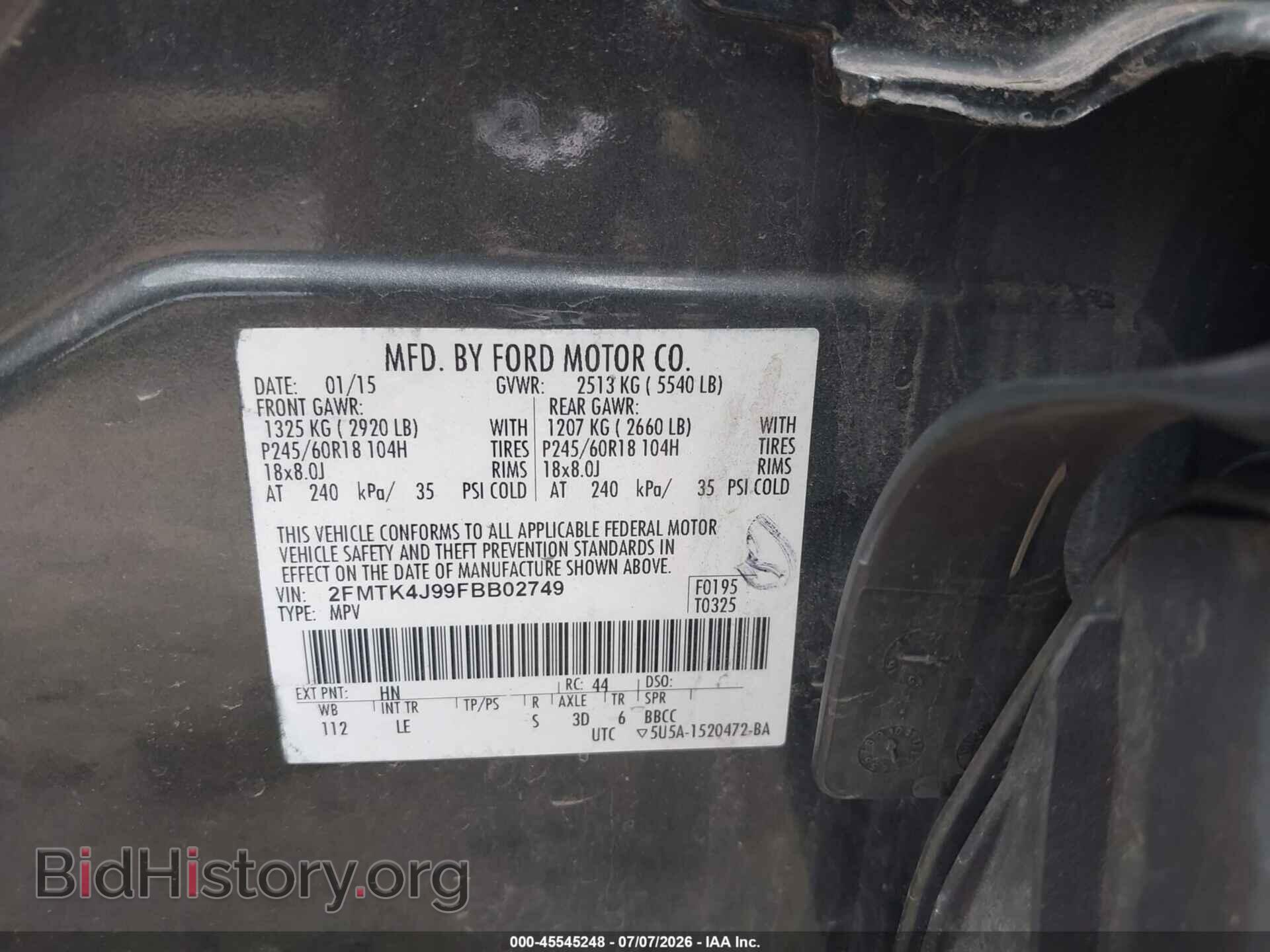 2015 FORD EDGE - VIN: 2FMTK4J99FBB02749 - Фото 9