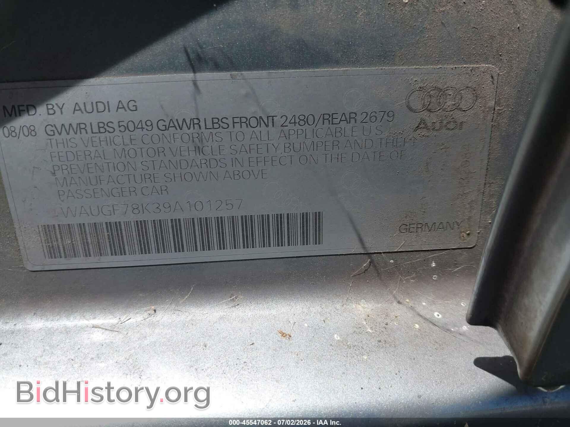 2009 AUDI A4 - VIN: WAUGF78K39A101257 - Фото 9