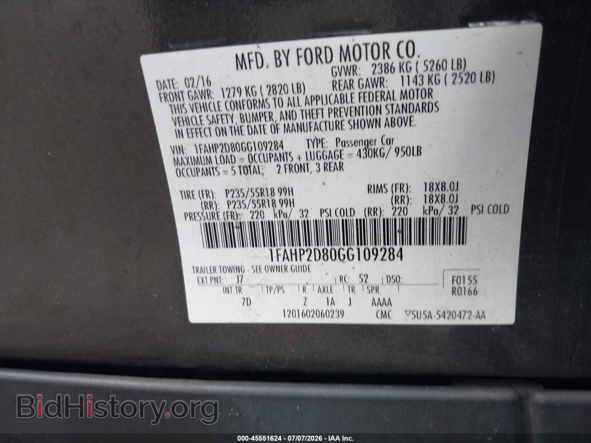 2016 FORD TAURUS - VIN: 1FAHP2D80GG109284 - Фото 9