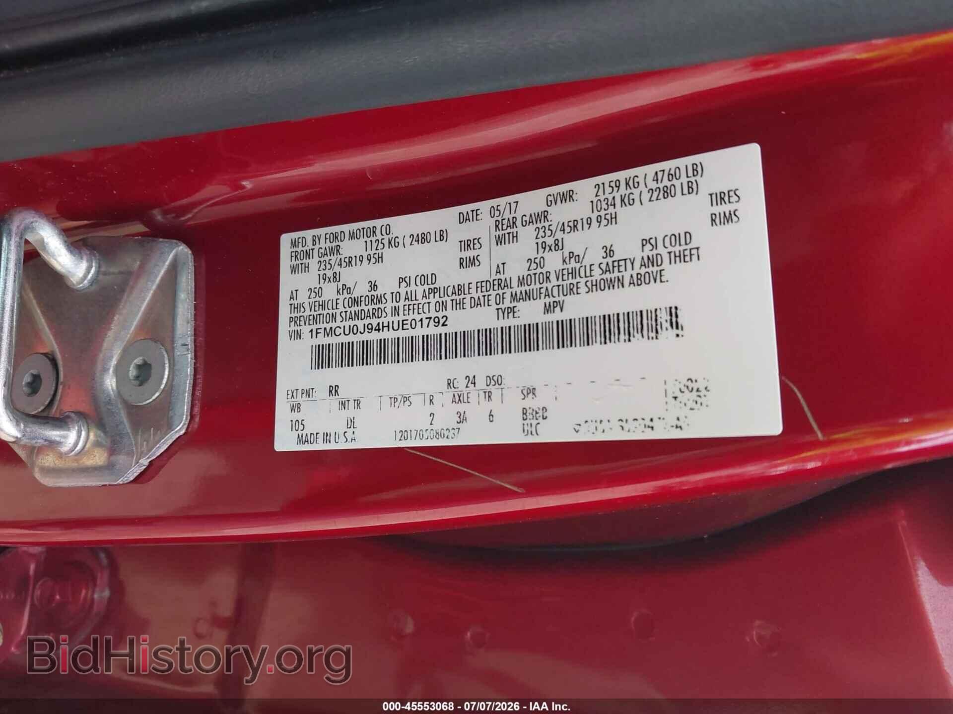 2017 FORD ESCAPE - VIN: 1FMCU0J94HUE01792 - Фото 9