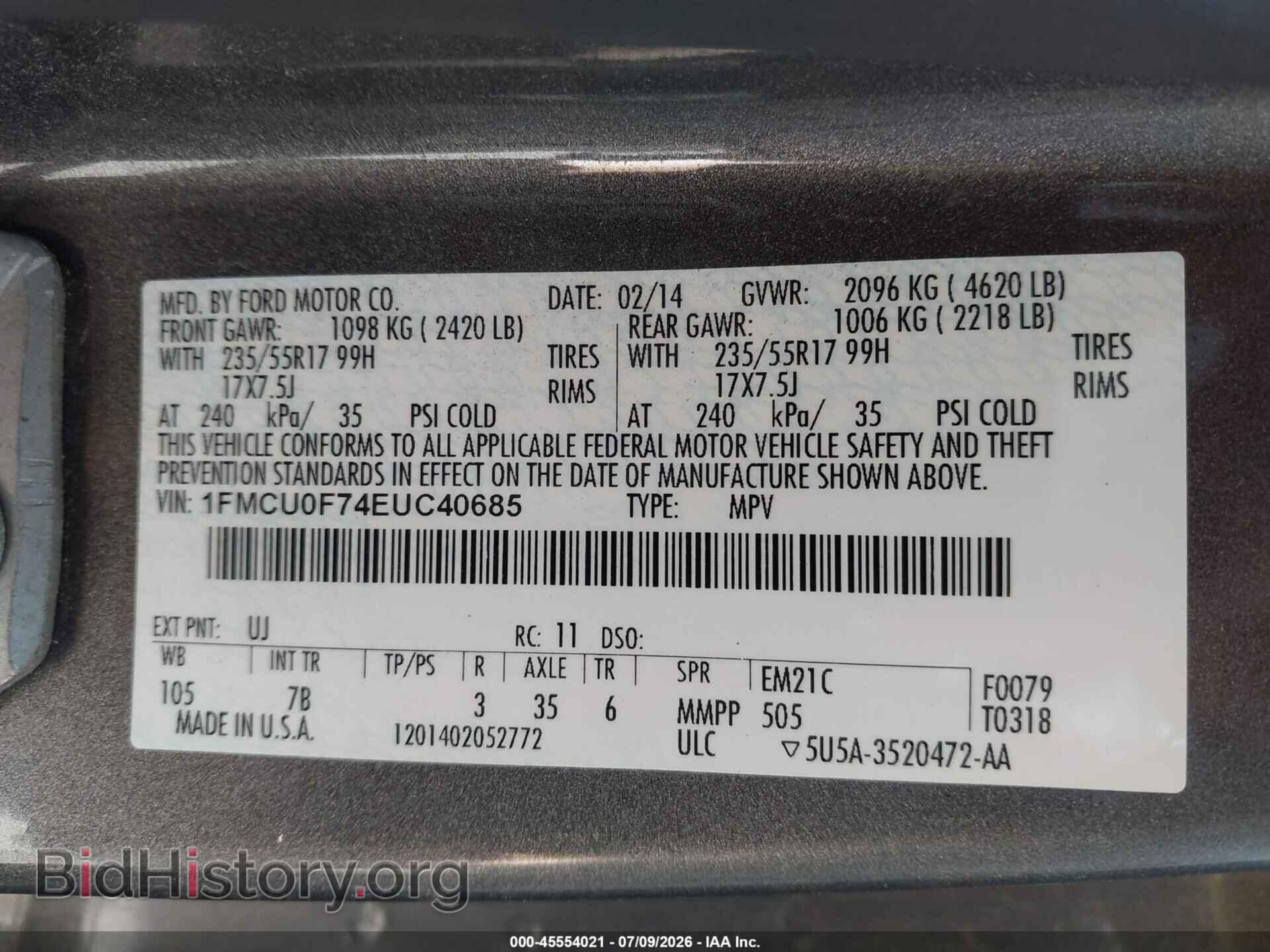 2014 FORD ESCAPE - VIN: 1FMCU0F74EUC40685 - Photo 9