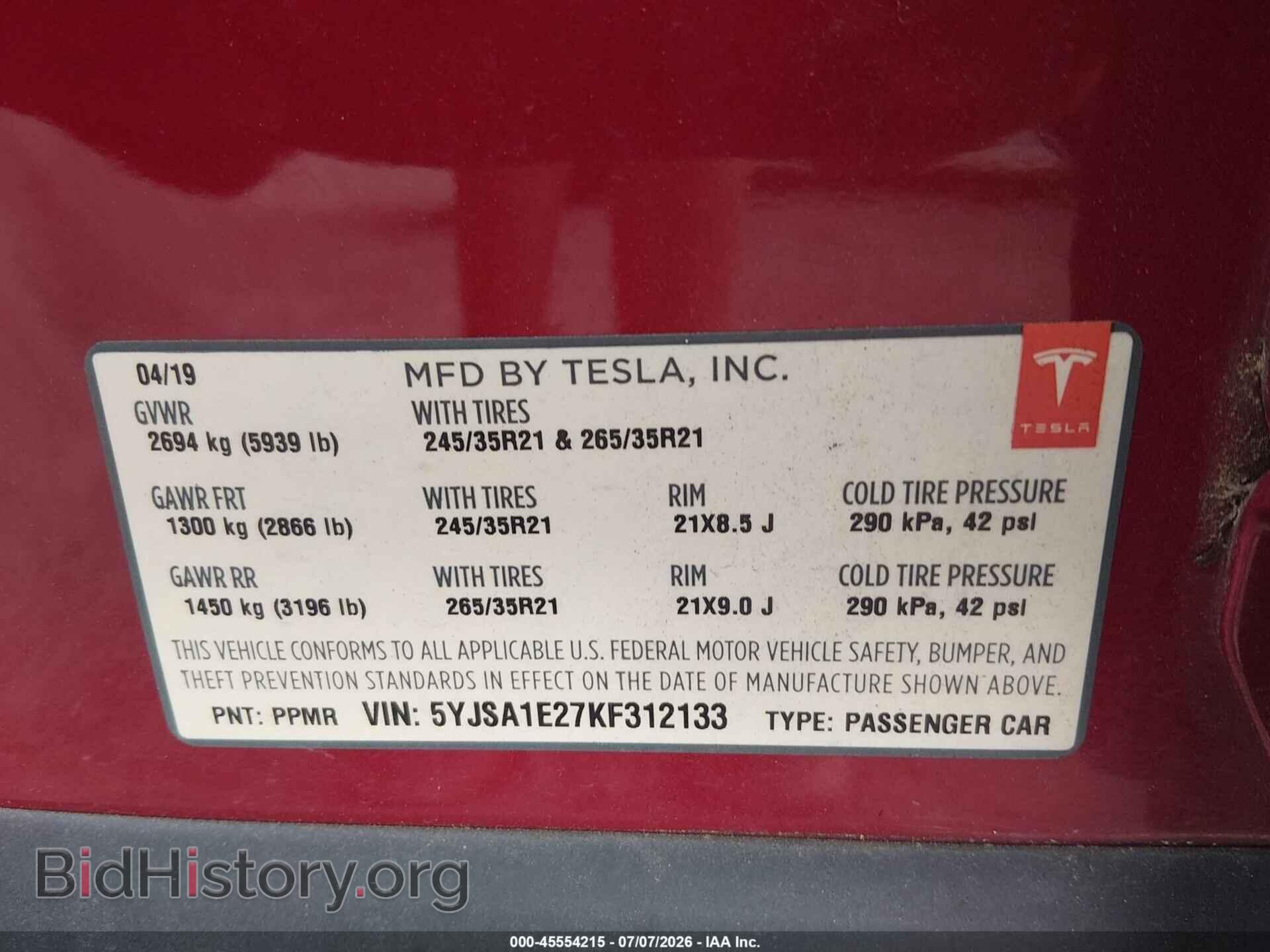 2019 TESLA MODEL S - VIN: 5YJSA1E27KF312133 - Photo 9