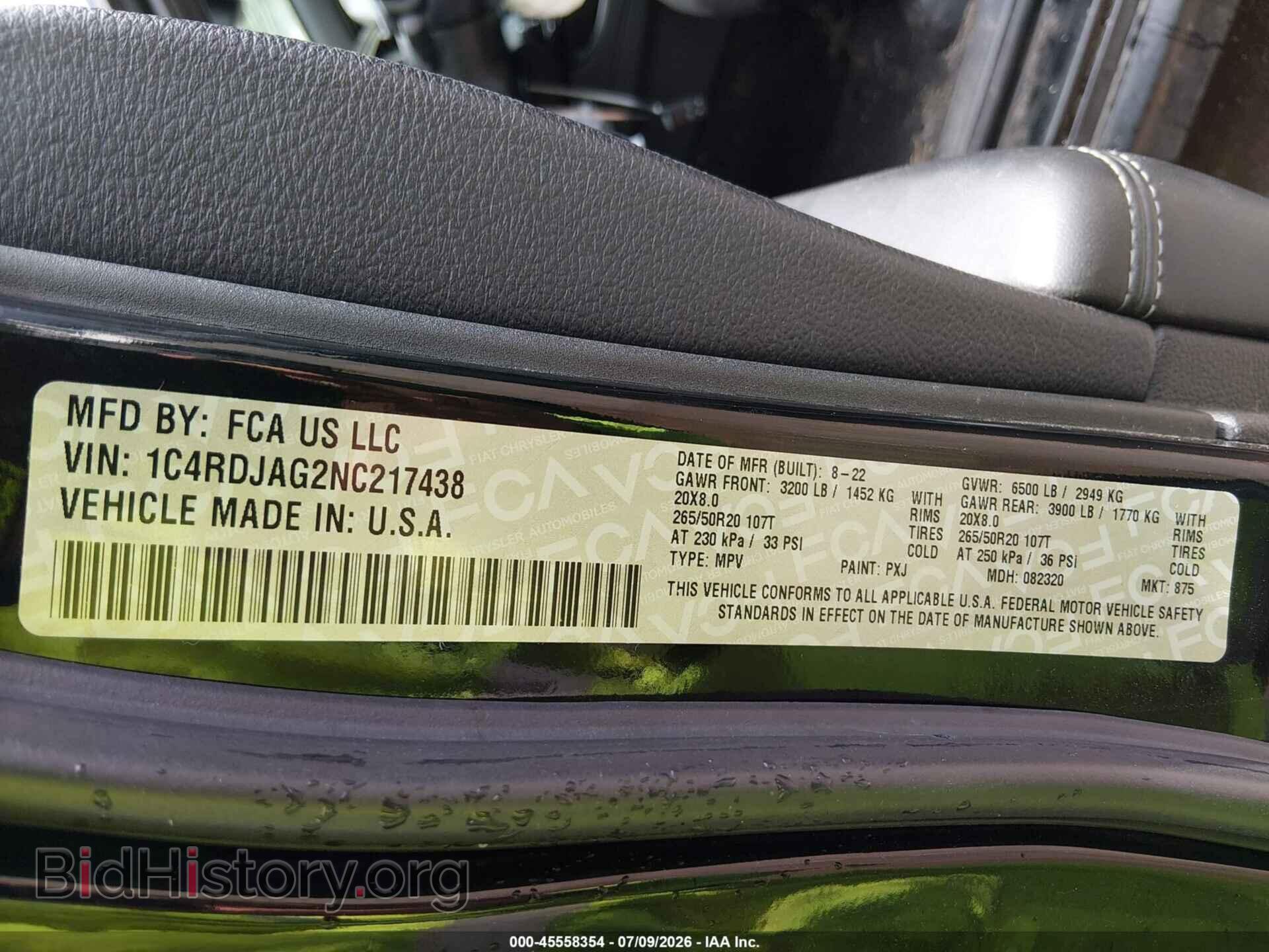 2022 DODGE DURANGO - VIN: 1C4RDJAG2NC217438 - Фото 9
