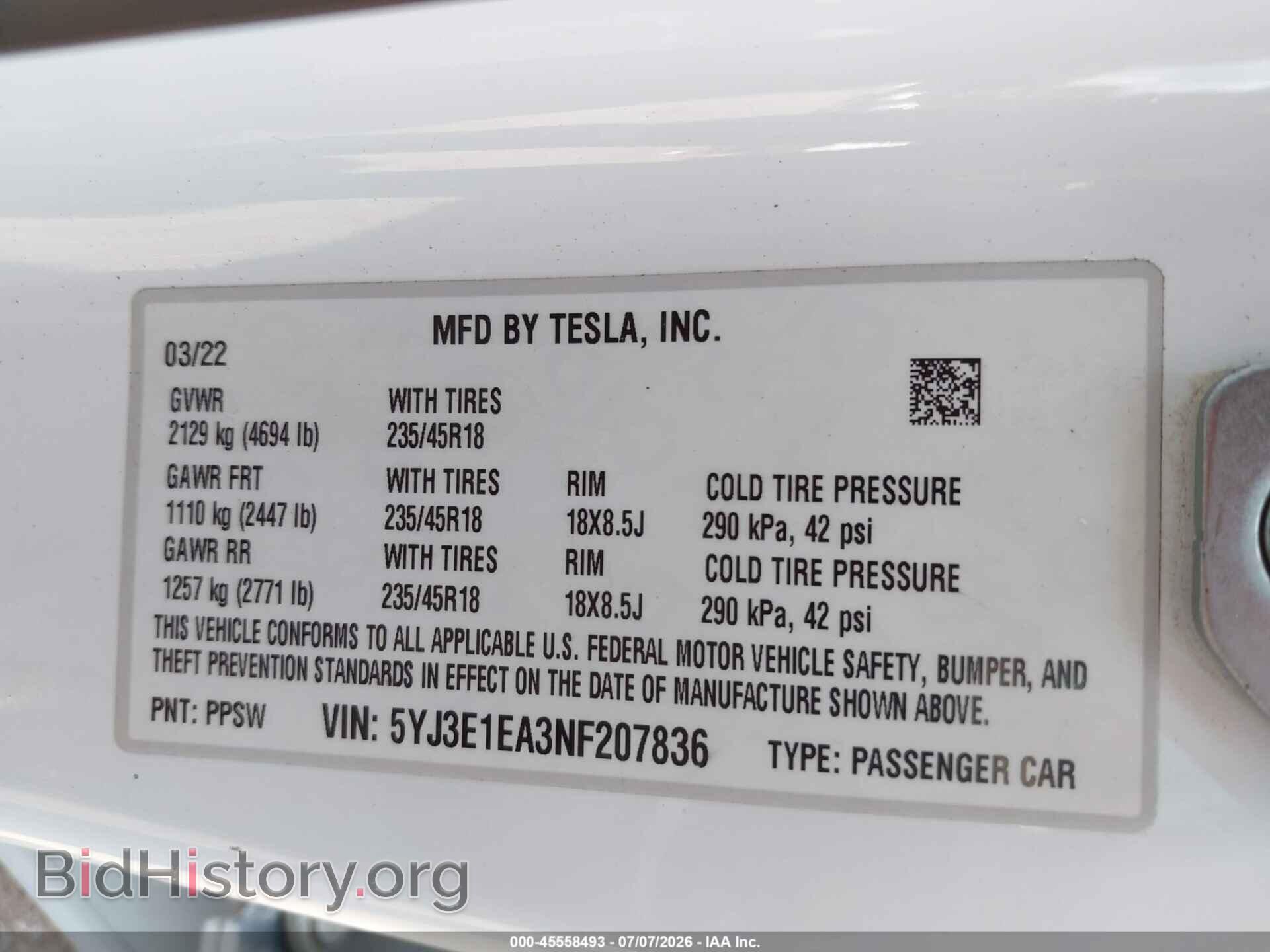 2022 TESLA MODEL 3 - VIN: 5YJ3E1EA3NF207836 - Фото 9