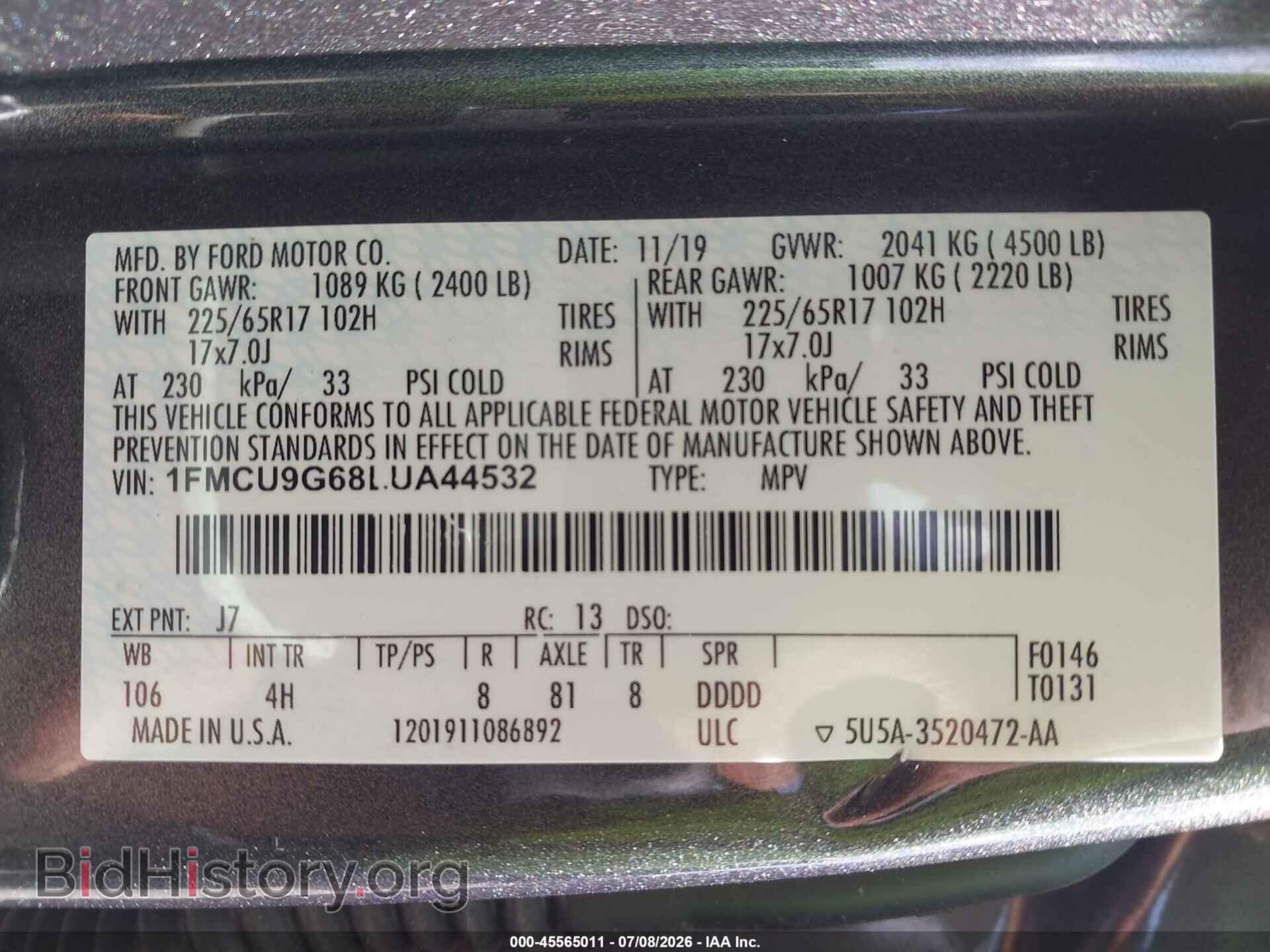 2020 FORD ESCAPE - VIN: 1FMCU9G68LUA44532 - Photo 9