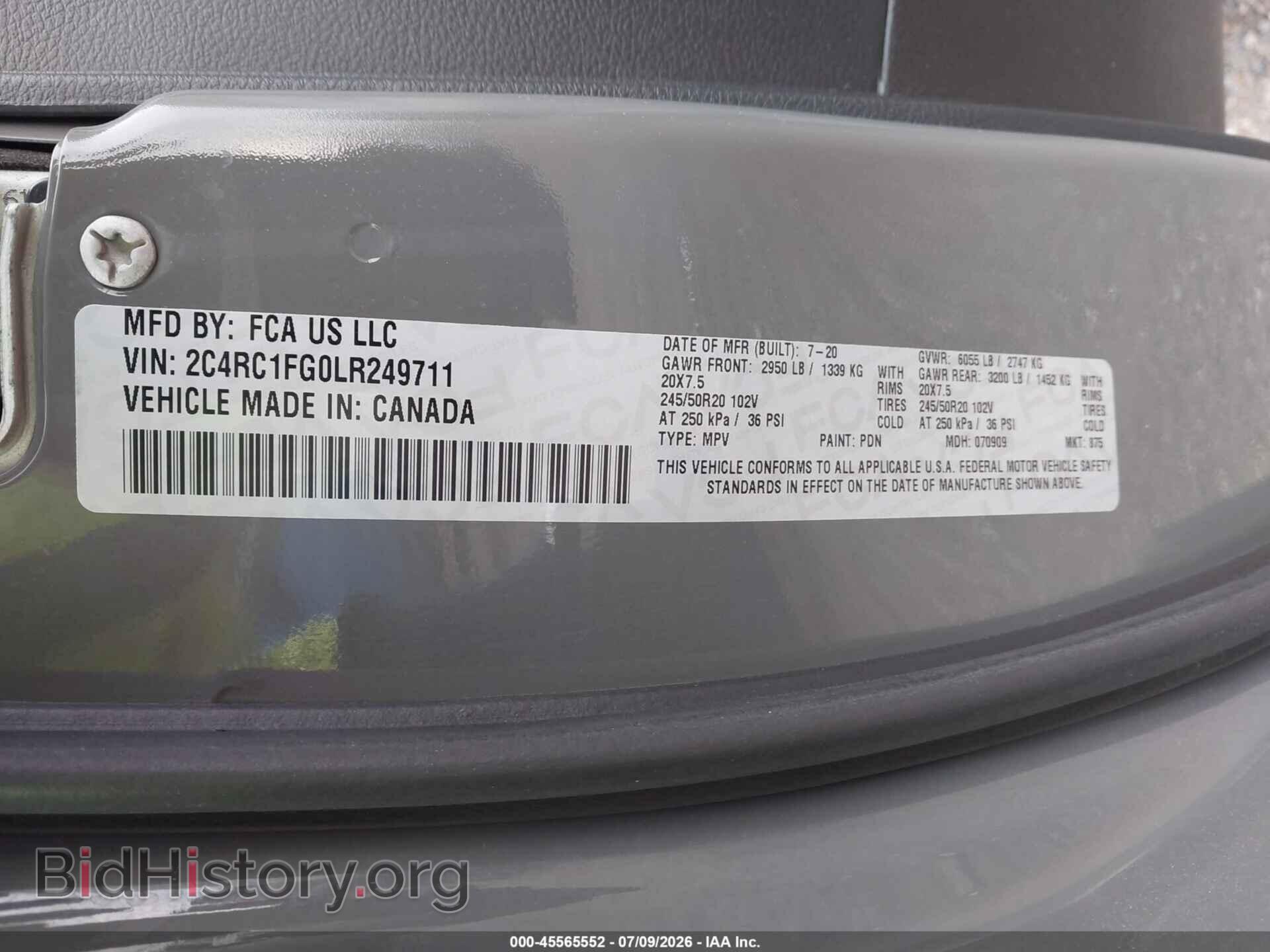 2020 CHRYSLER PACIFICA - VIN: 2C4RC1FG0LR249711 - Photo 9