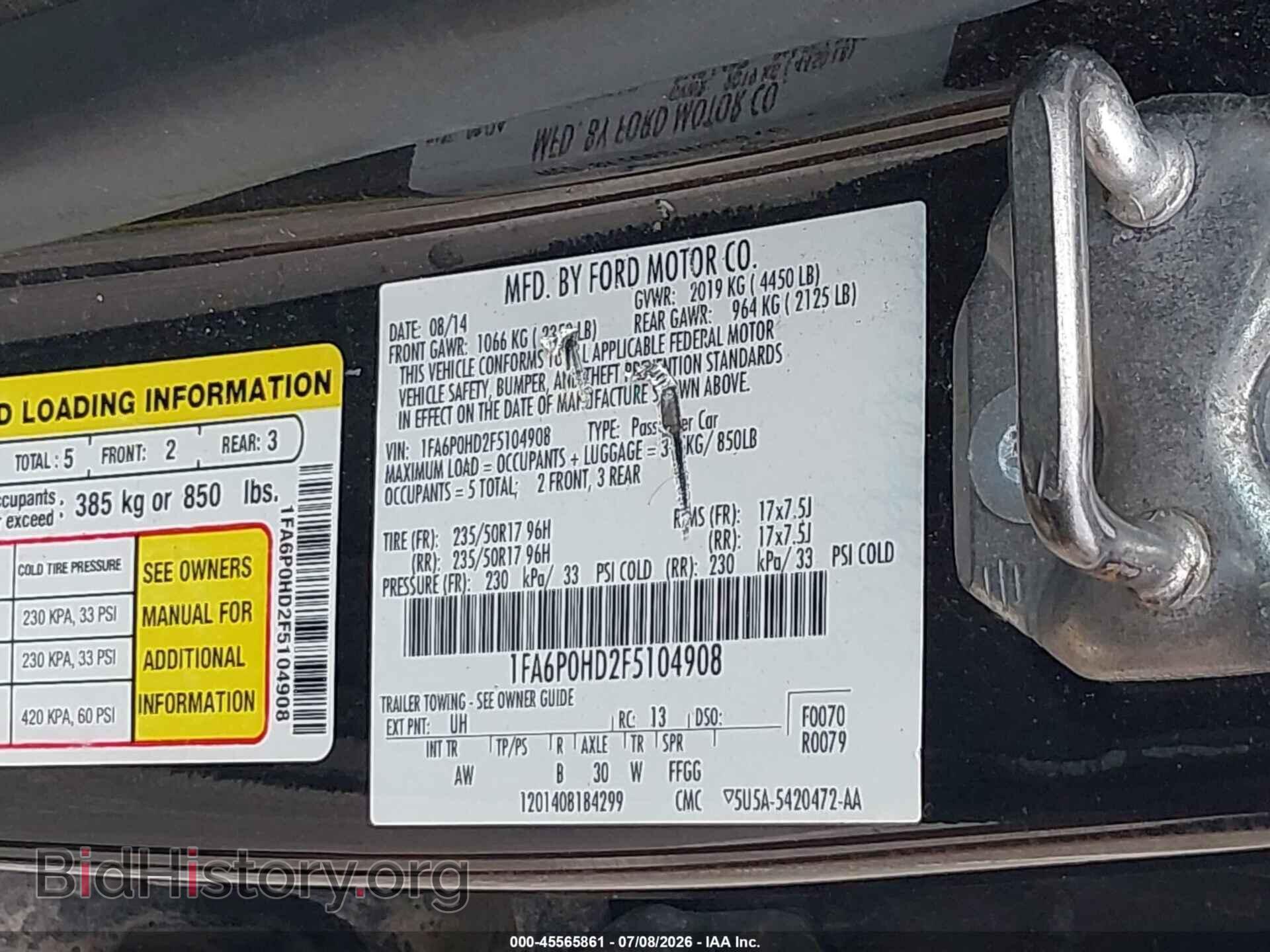 2015 FORD FUSION - VIN: 1FA6P0HD2F5104908 - Фото 9