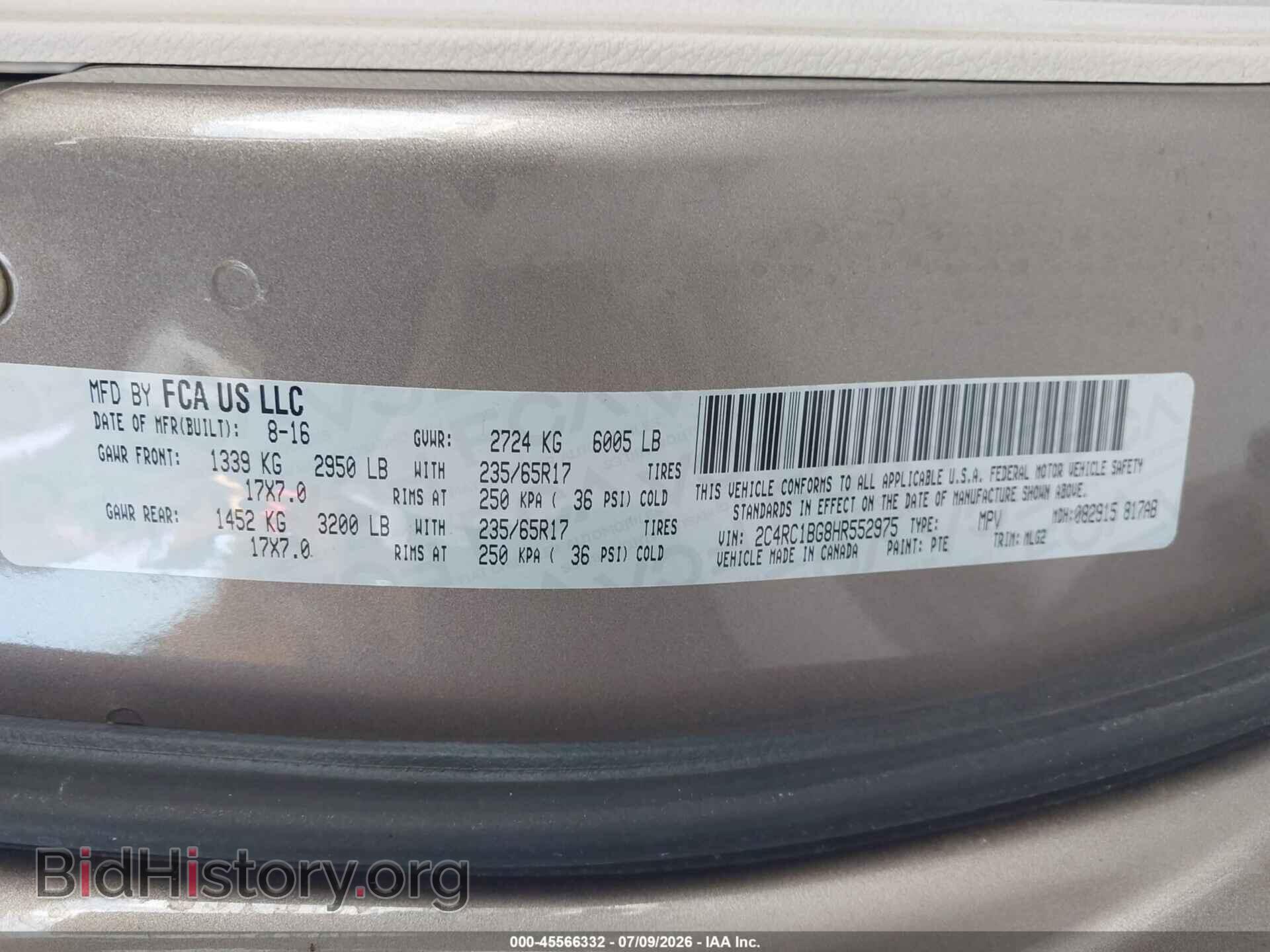 2017 CHRYSLER PACIFICA - VIN: 2C4RC1BG8HR552975 - Фото 9