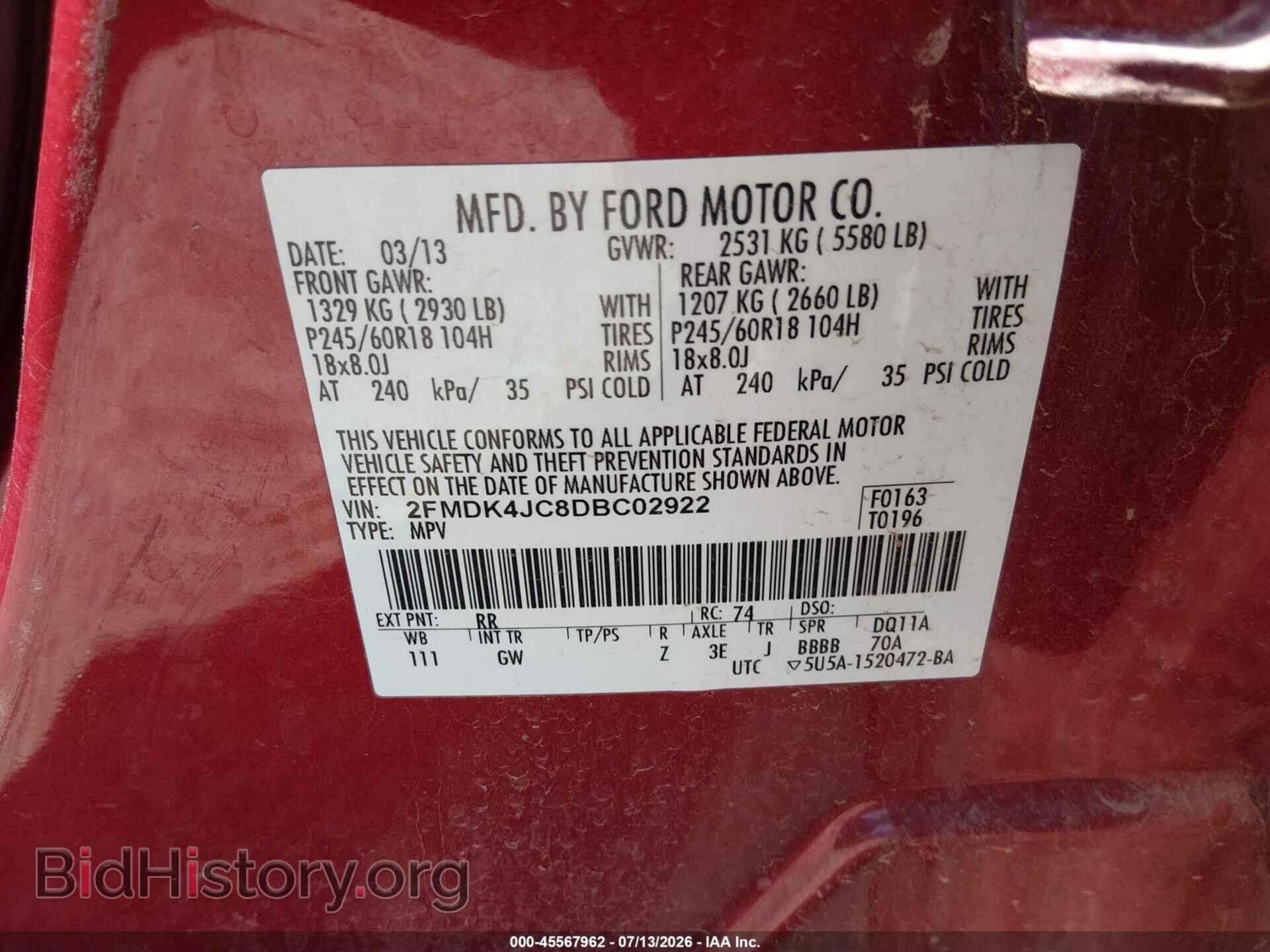 2013 FORD EDGE - VIN: 2FMDK4JC8DBC02922 - Photo 9