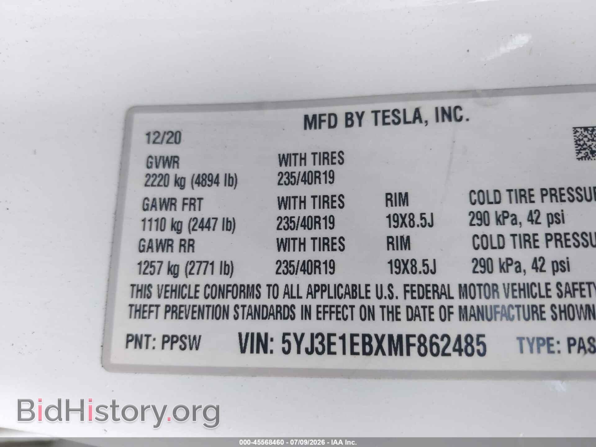 2021 TESLA MODEL 3 - VIN: 5YJ3E1EBXMF862485 - Фото 9