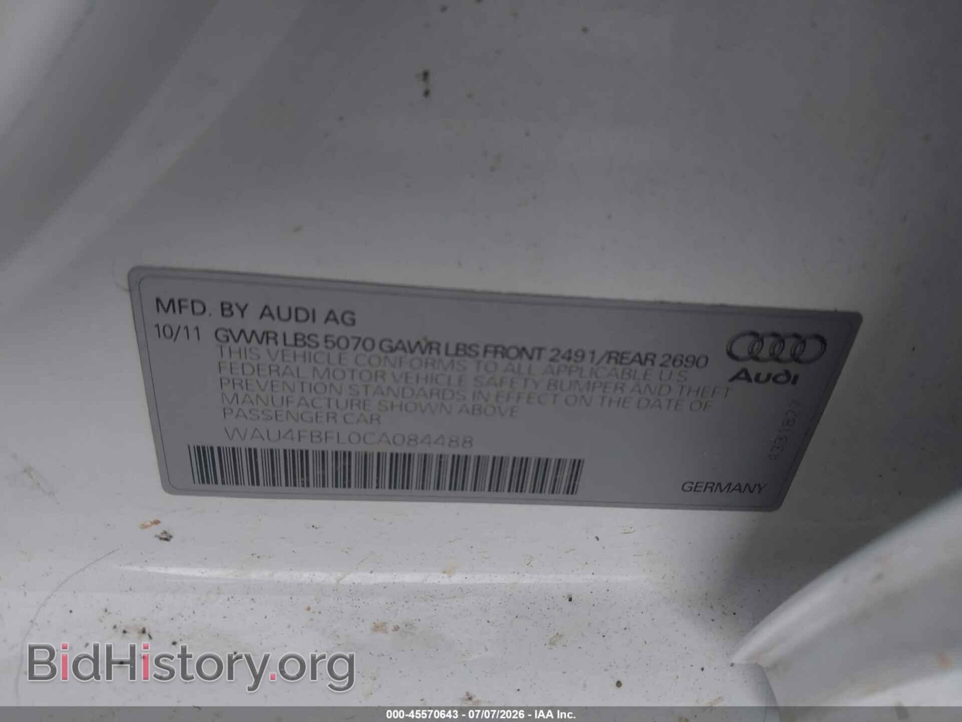 2012 AUDI A4 - VIN: WAU4FBFL0CA084488 - Photo 9