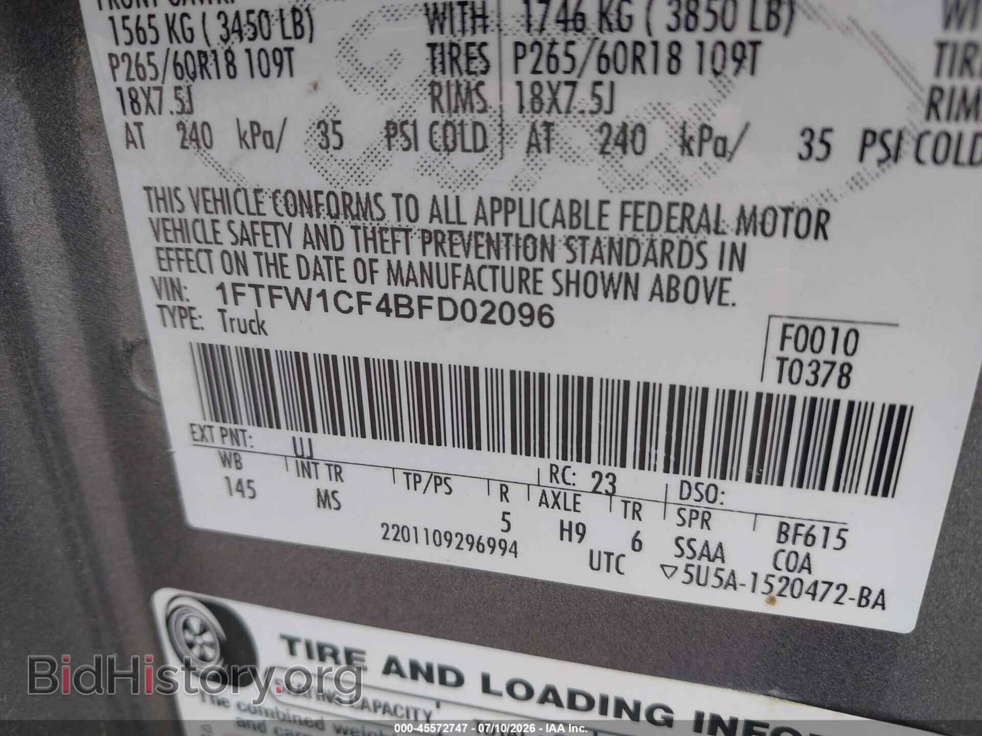 2011 FORD F-150 - VIN: 1FTFW1CF4BFD02096 - Photo 9