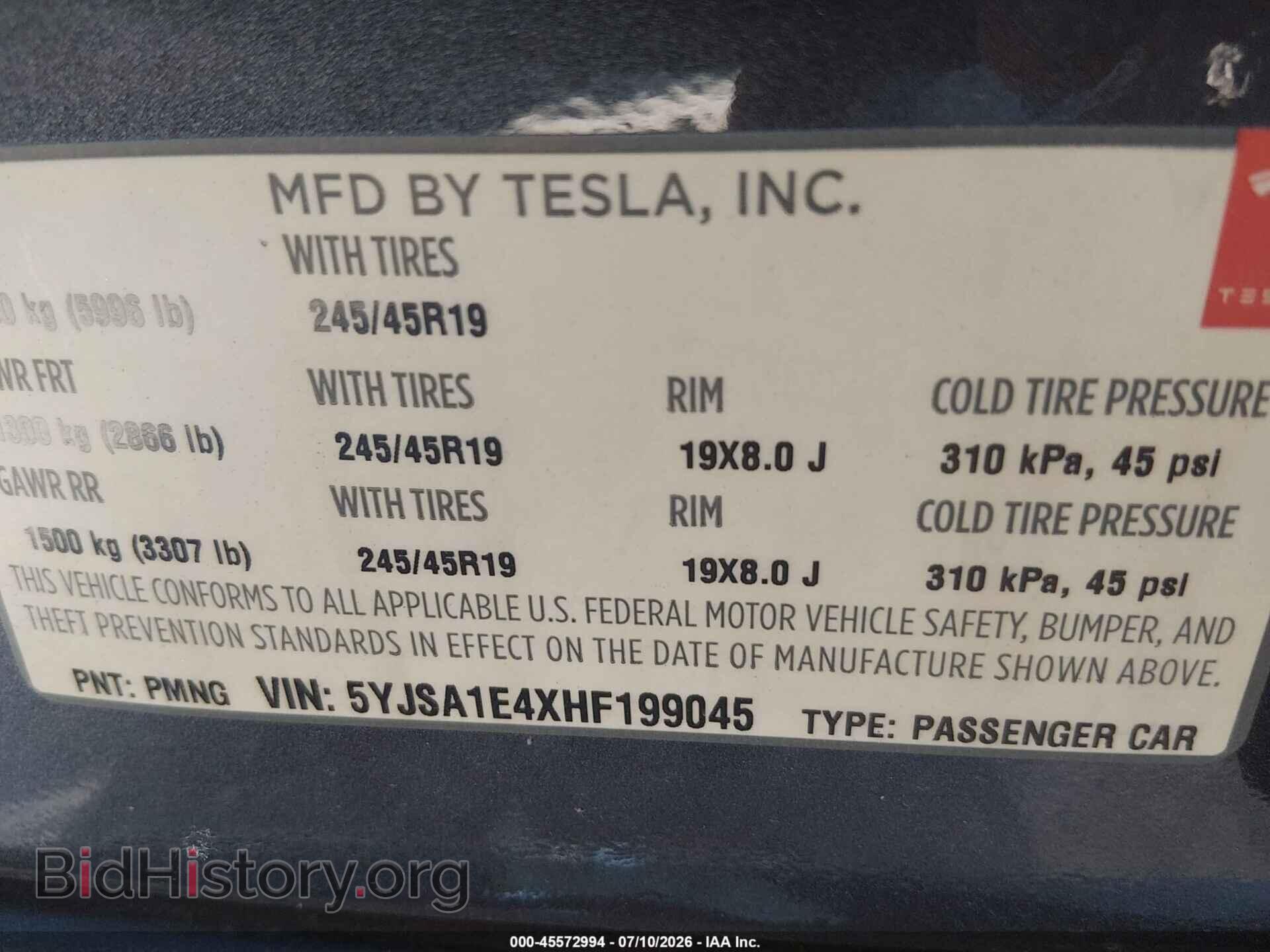 2017 TESLA MODEL S - VIN: 5YJSA1E4XHF199045 - Photo 9