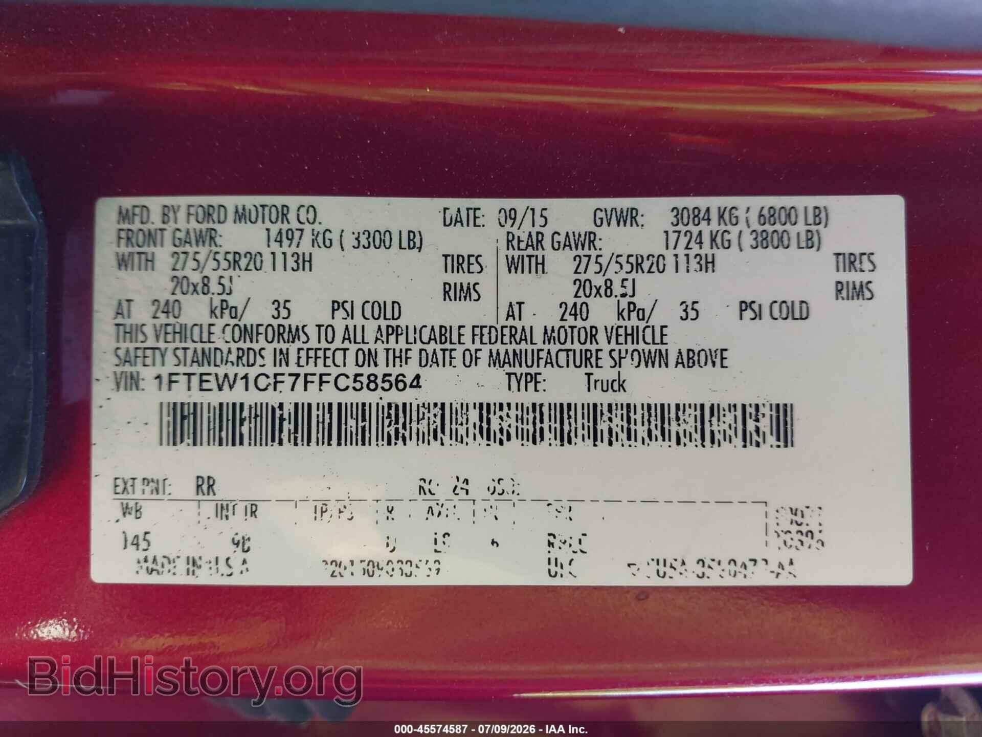2015 FORD F-150 - VIN: 1FTEW1CF7FFC58564 - Фото 9