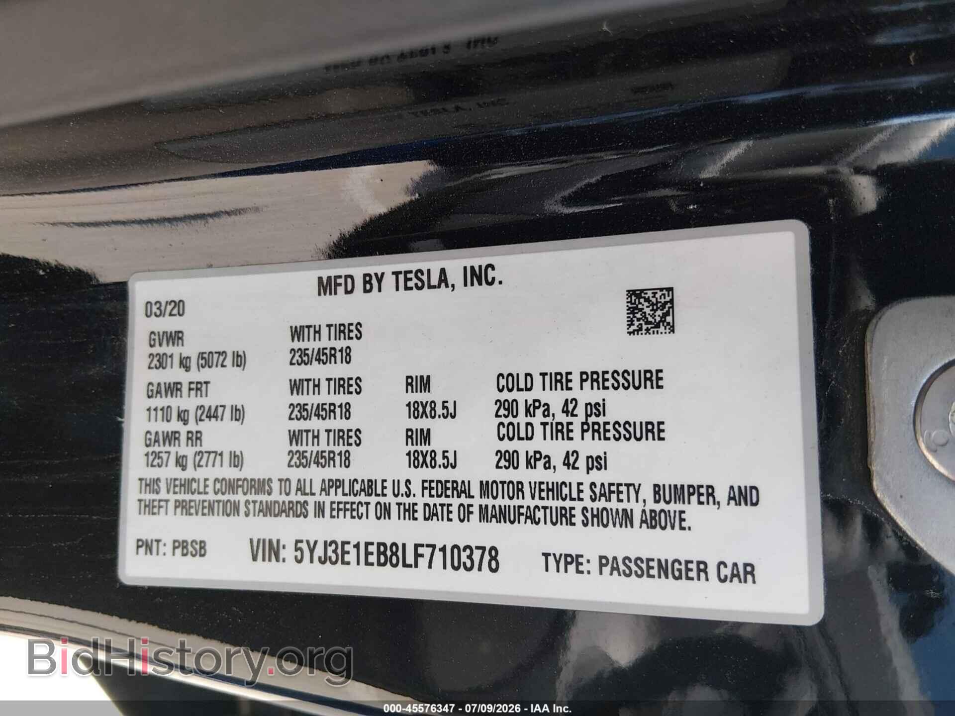 2020 TESLA MODEL 3 - VIN: 5YJ3E1EB8LF710378 - Фото 9