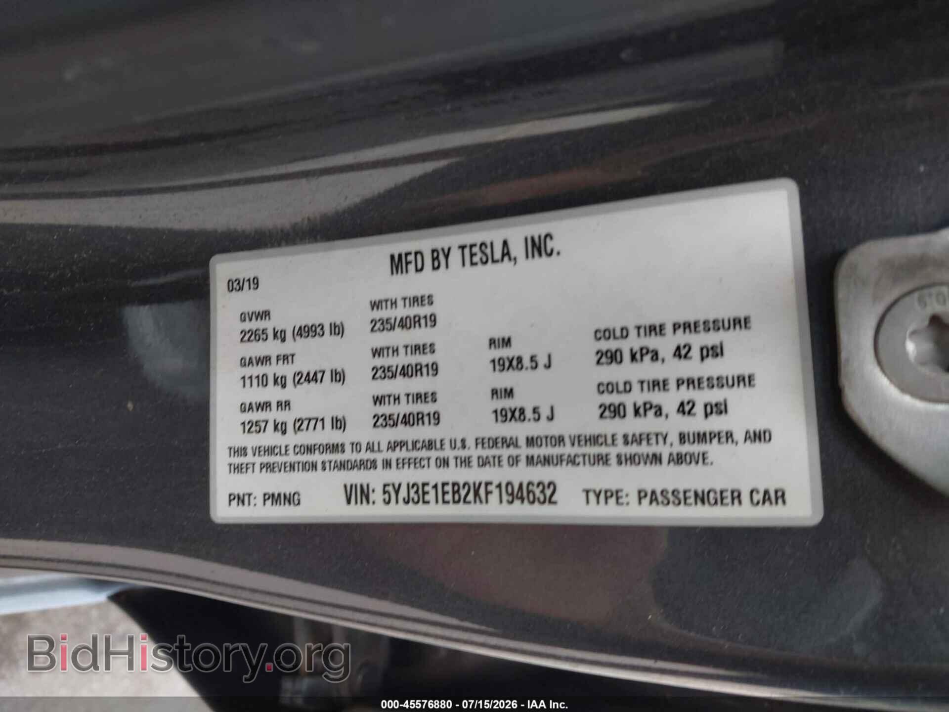 2019 TESLA MODEL 3 - VIN: 5YJ3E1EB2KF194632 - Photo 9