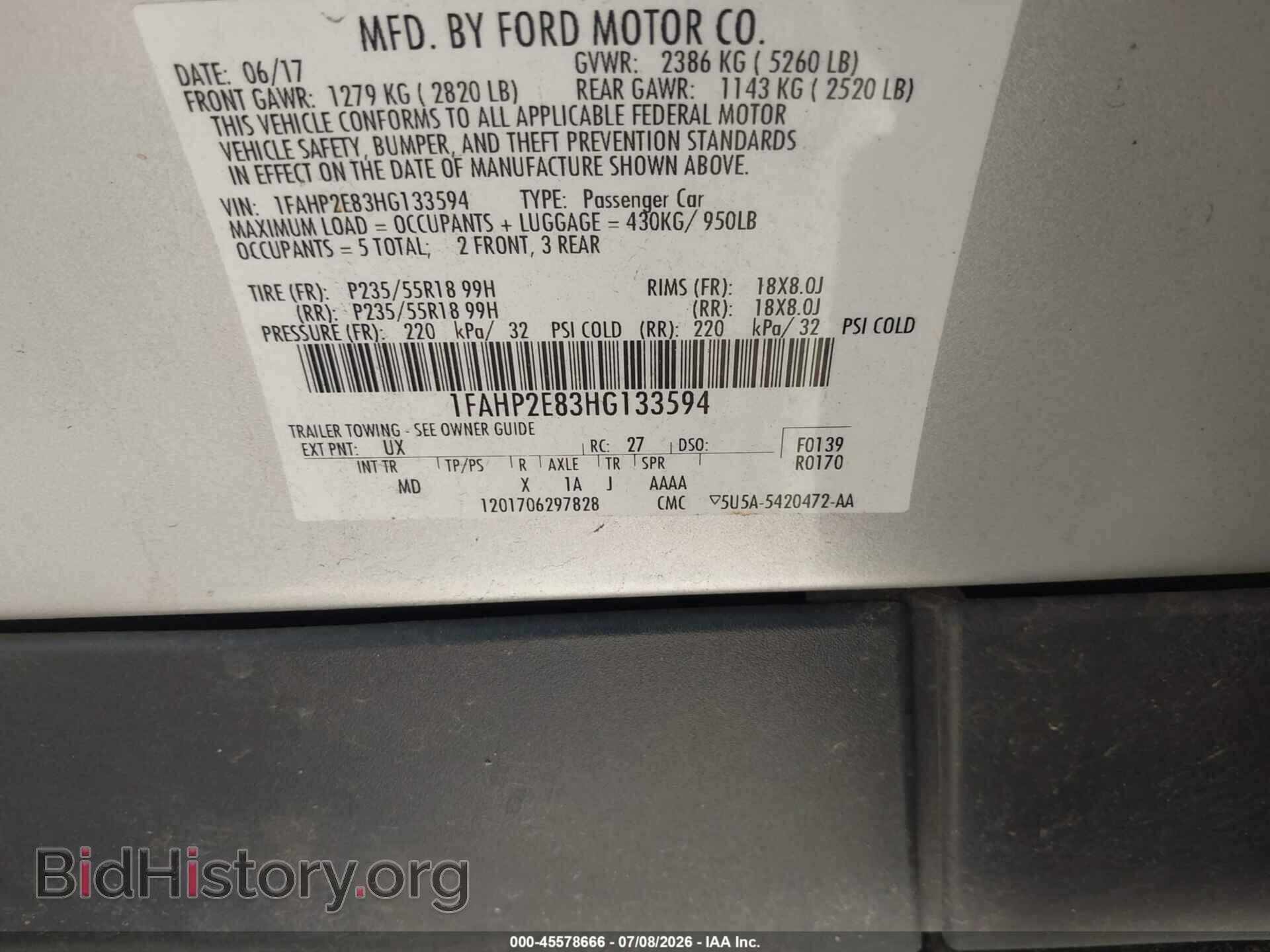 2017 FORD TAURUS - VIN: 1FAHP2E83HG133594 - Фото 9