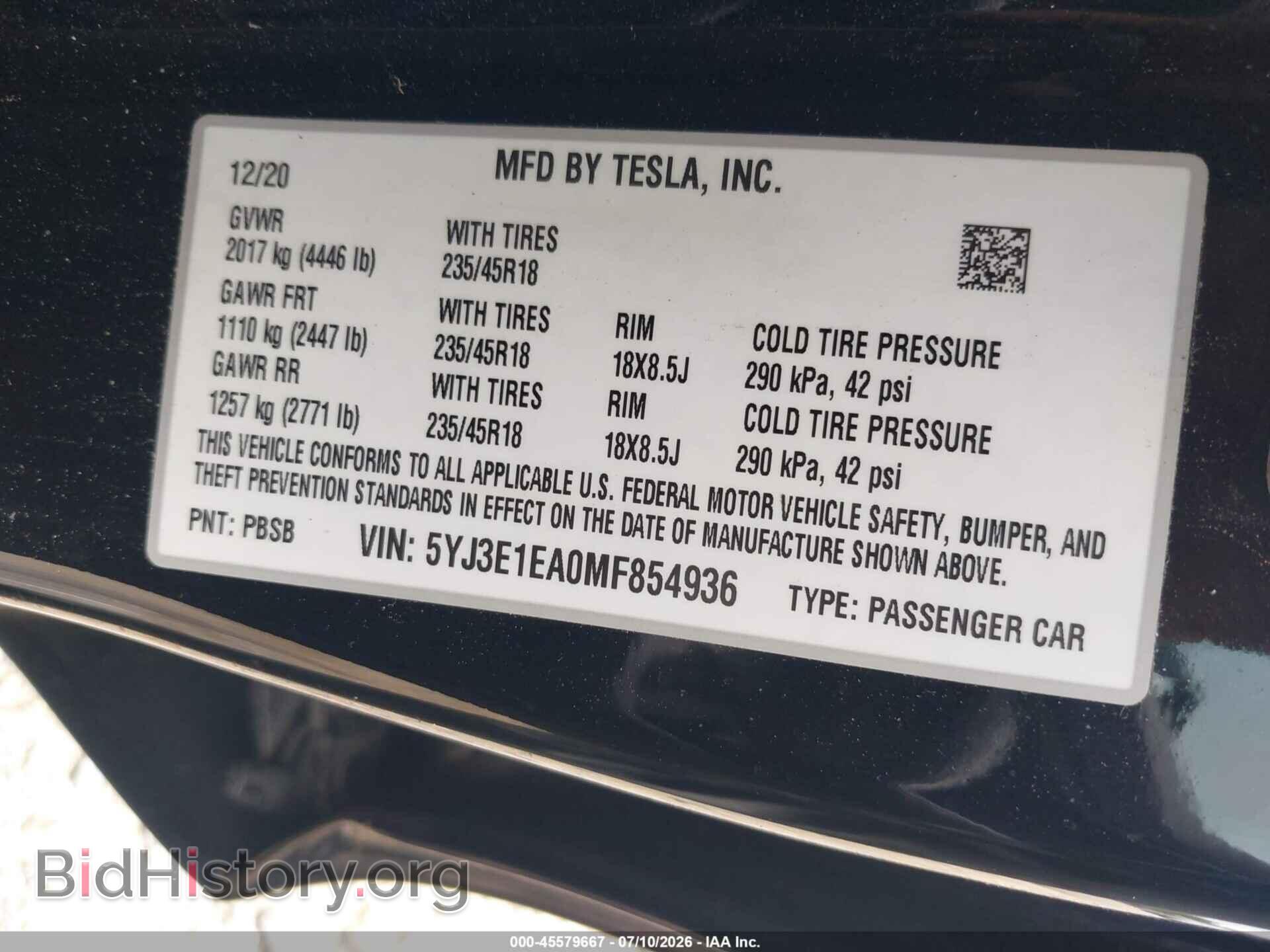 2021 TESLA MODEL 3 - VIN: 5YJ3E1EA0MF854936 - Фото 9