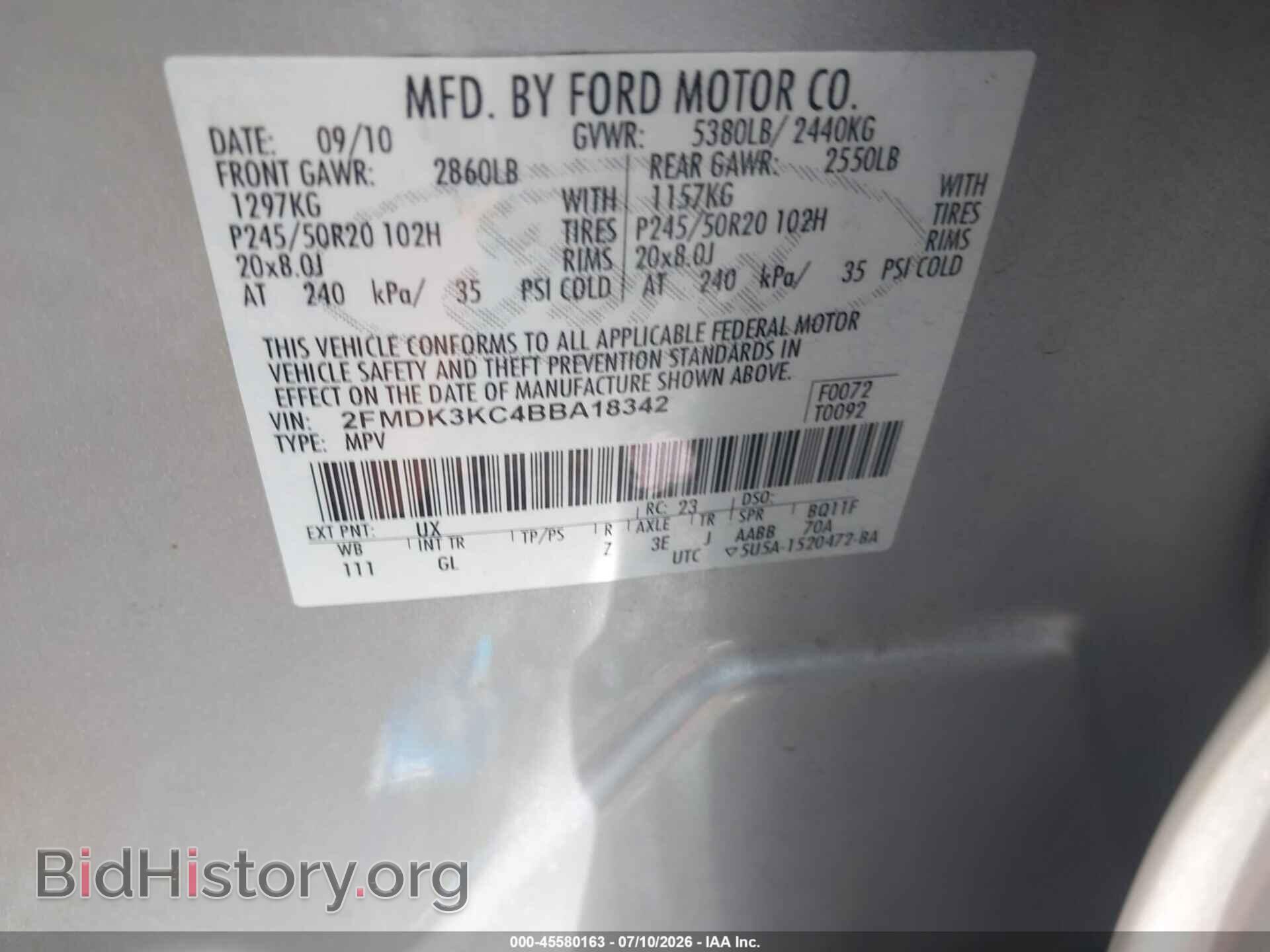 2011 FORD EDGE - VIN: 2FMDK3KC4BBA18342 - Фото 9