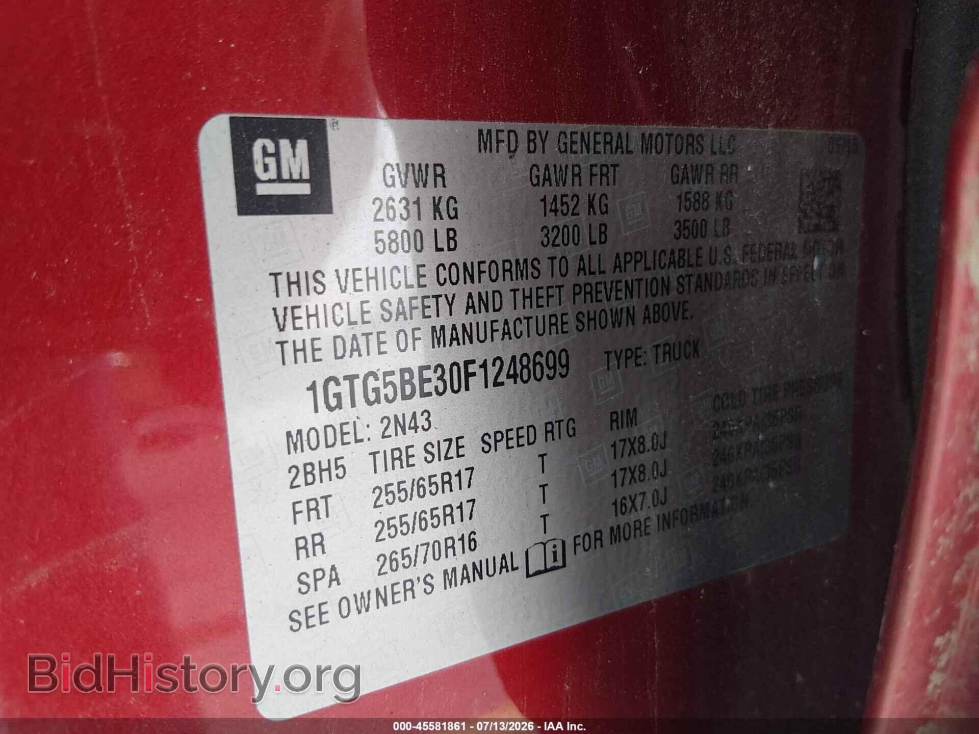 2015 GMC CANYON - VIN: 1GTG5BE30F1248699 - Фото 9