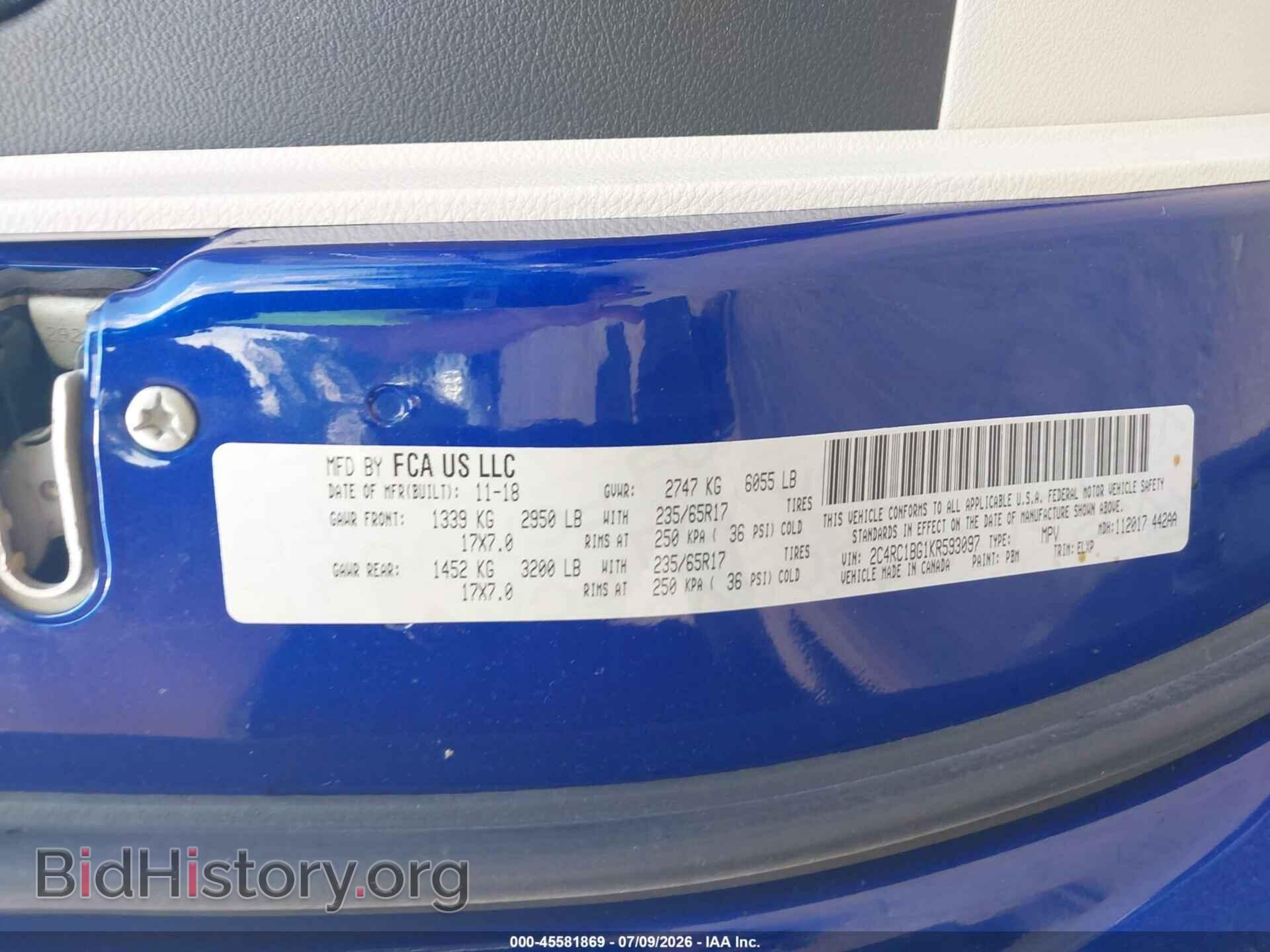 2019 CHRYSLER PACIFICA - VIN: 2C4RC1BG1KR593097 - Photo 9