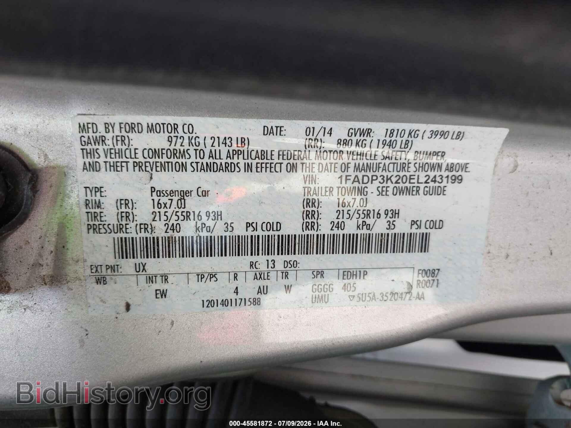 2014 FORD FOCUS - VIN: 1FADP3K20EL243199 - Фото 9