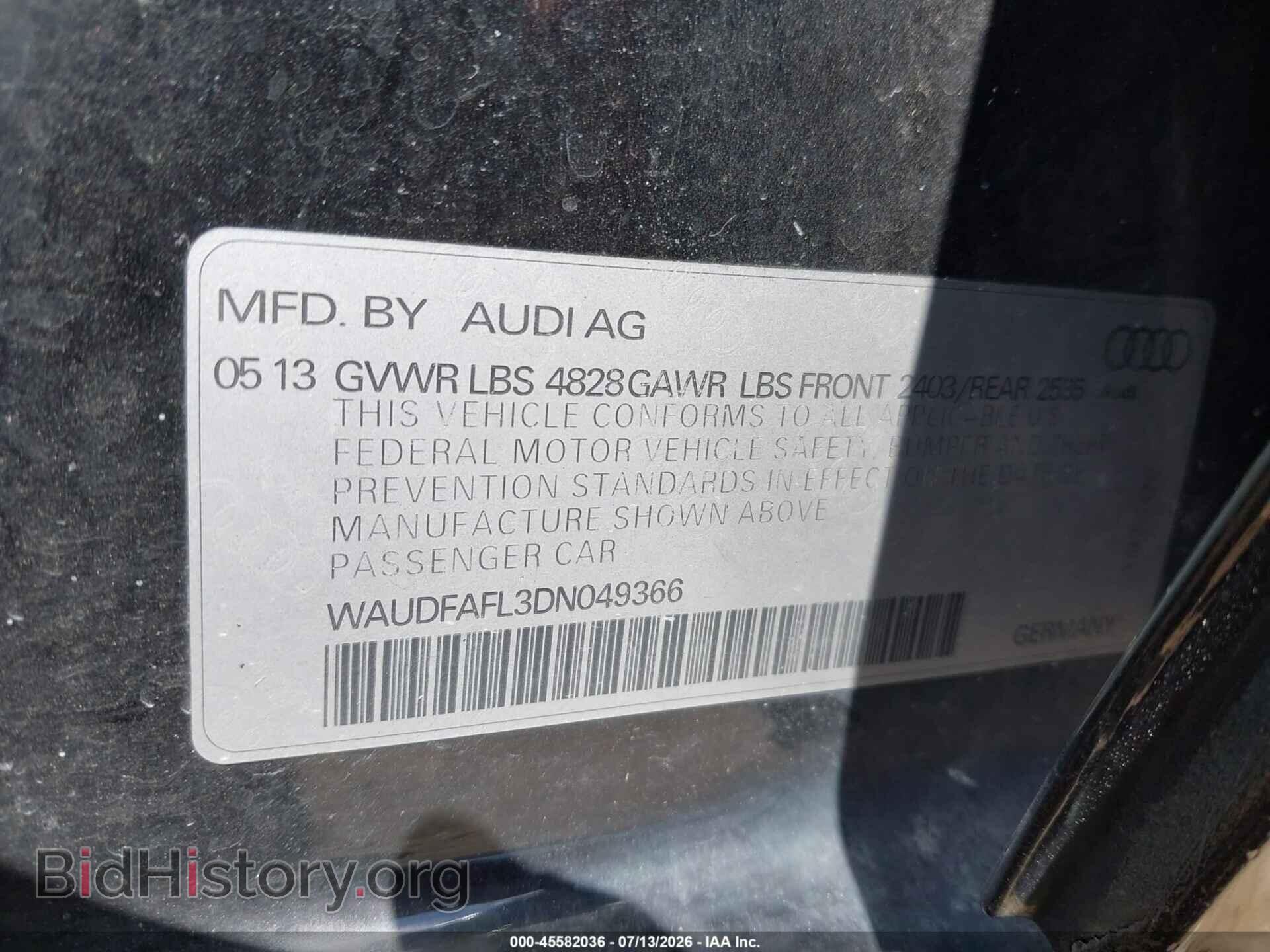 2013 AUDI A4 - VIN: WAUDFAFL3DN049366 - Photo 9