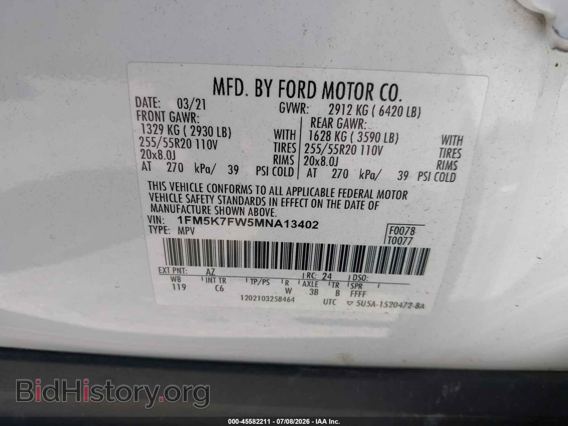 2021 FORD EXPLORER - VIN: 1FM5K7FW5MNA13402 - Photo 9