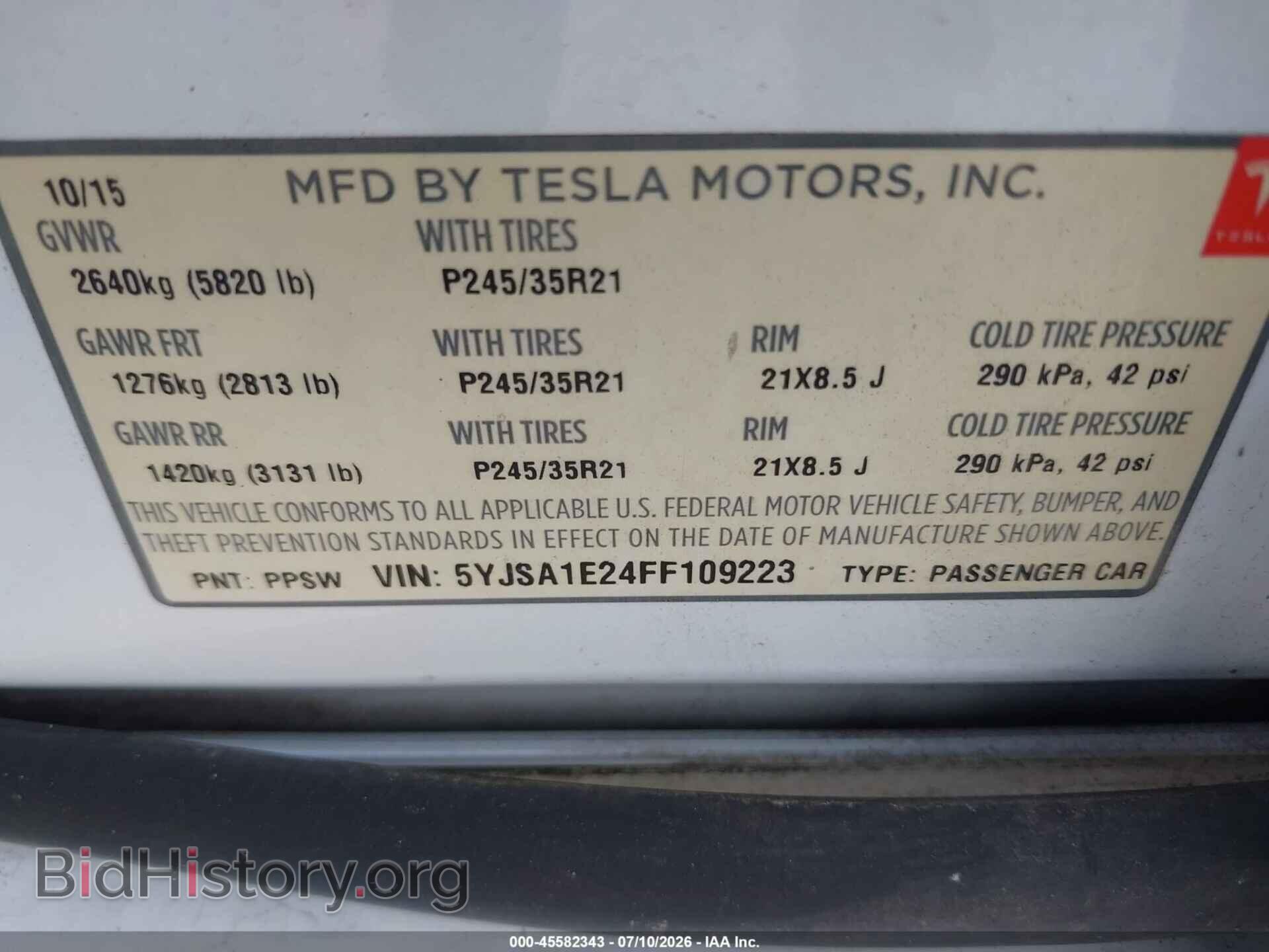 2015 TESLA MODEL S - VIN: 5YJSA1E24FF109223 - Photo 9