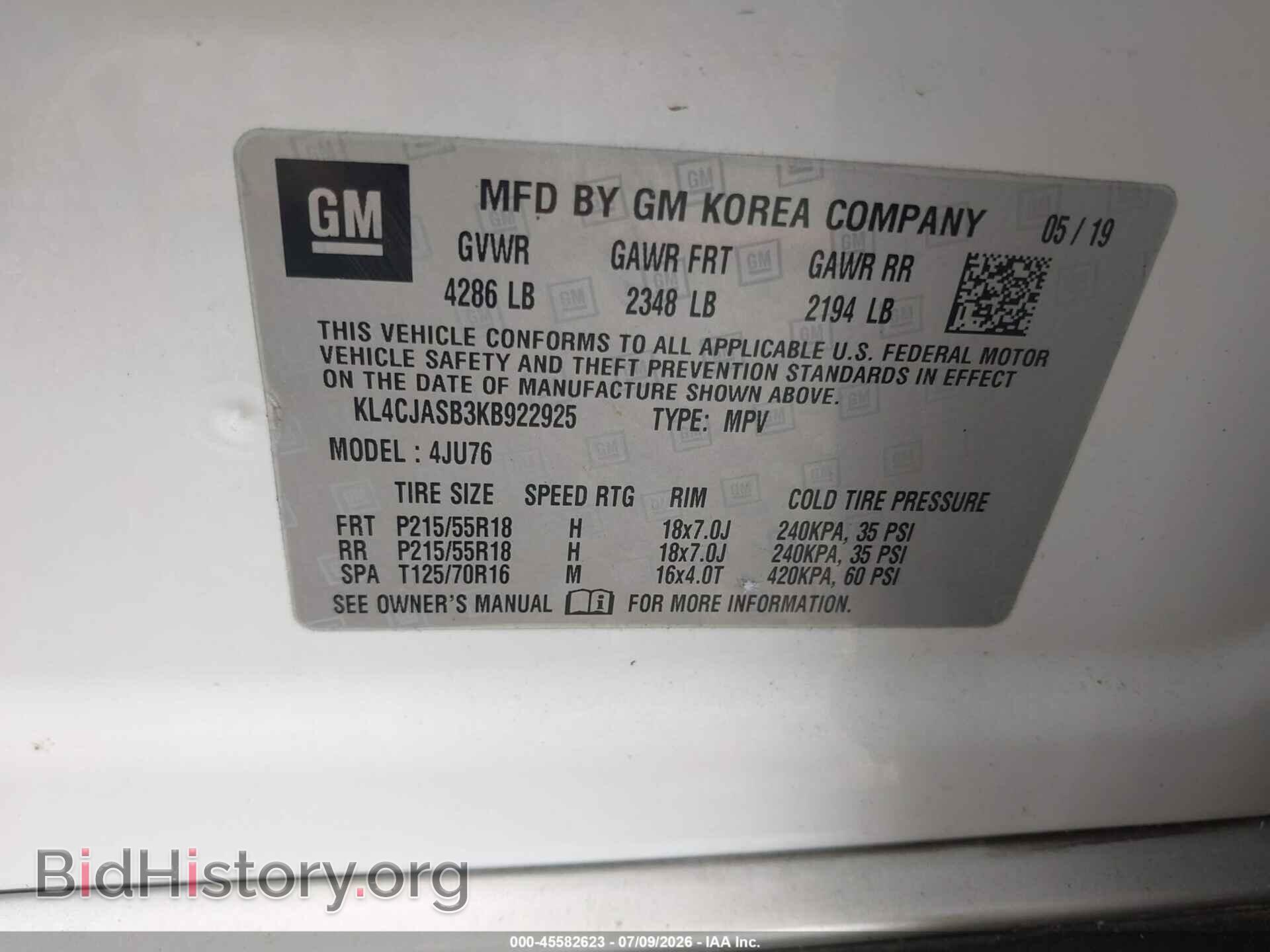 2019 BUICK ENCORE - VIN: KL4CJASB3KB922925 - Photo 9