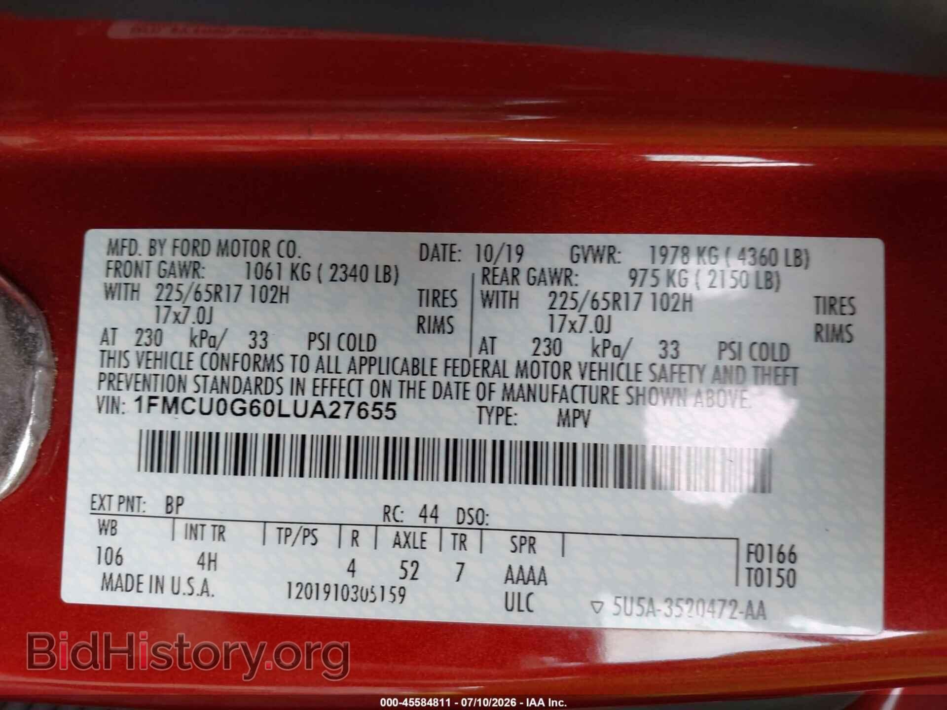 2020 FORD ESCAPE - VIN: 1FMCU0G60LUA27655 - Photo 9