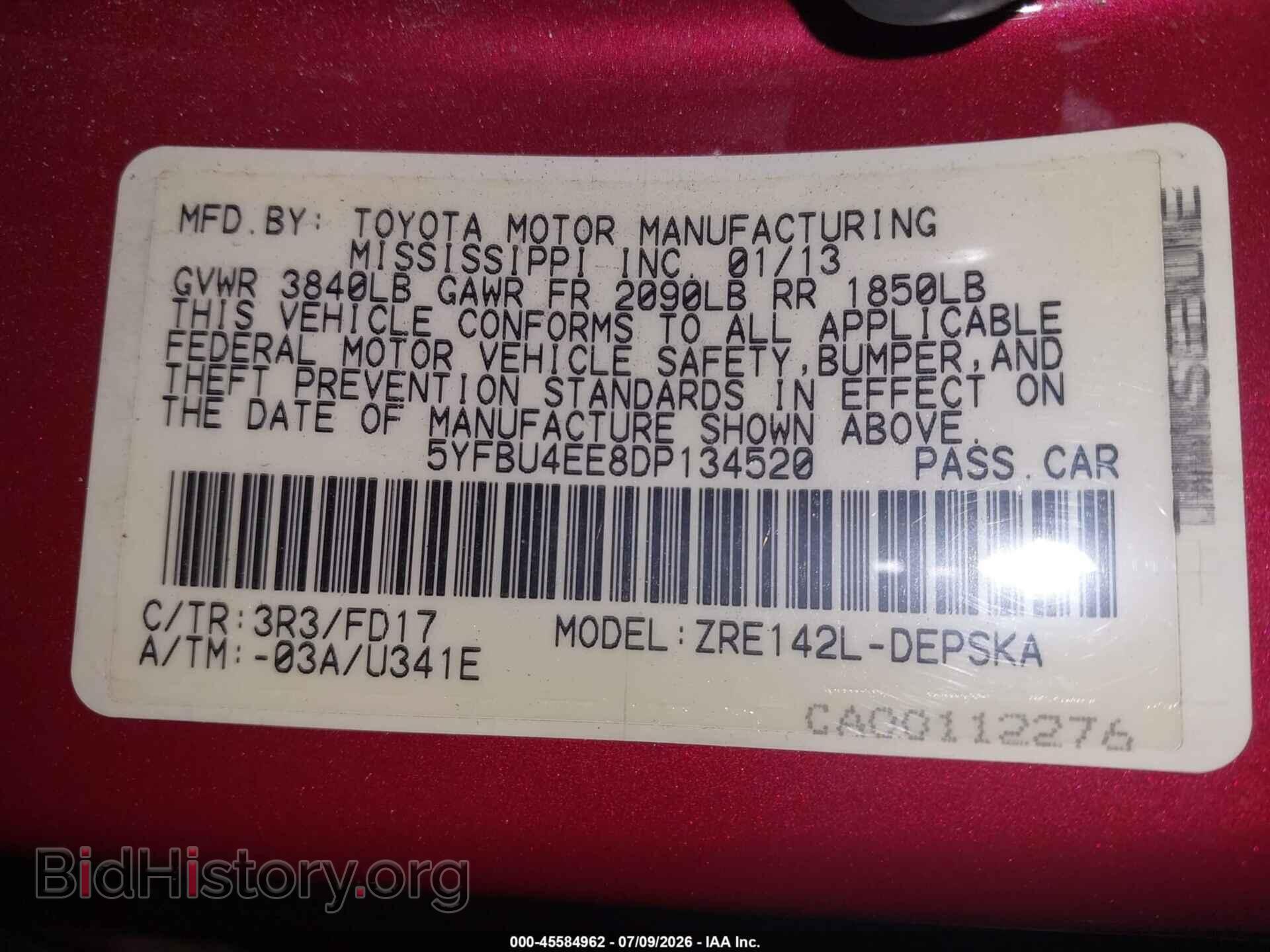 2013 TOYOTA COROLLA - VIN: 5YFBU4EE8DP134520 - Фото 9