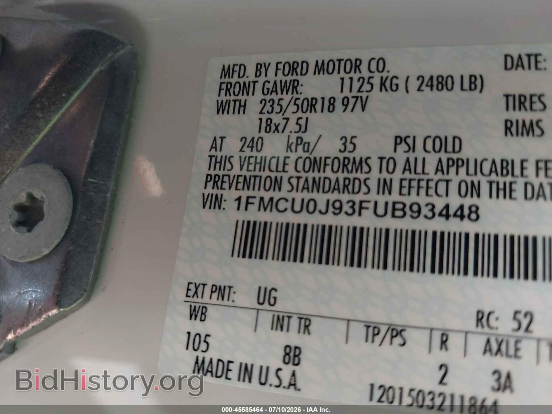 2015 FORD ESCAPE - VIN: 1FMCU0J93FUB93448 - Photo 9