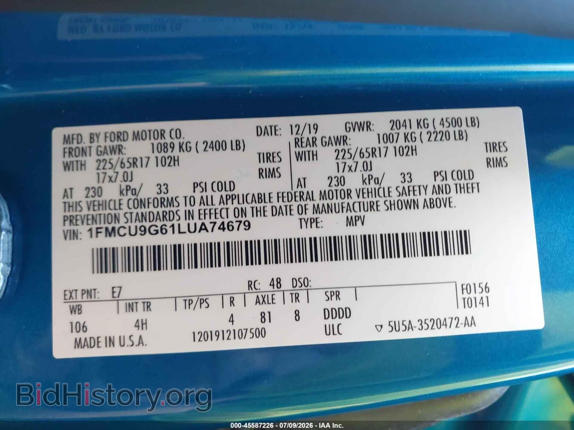 2020 FORD ESCAPE - VIN: 1FMCU9G61LUA74679 - Photo 9