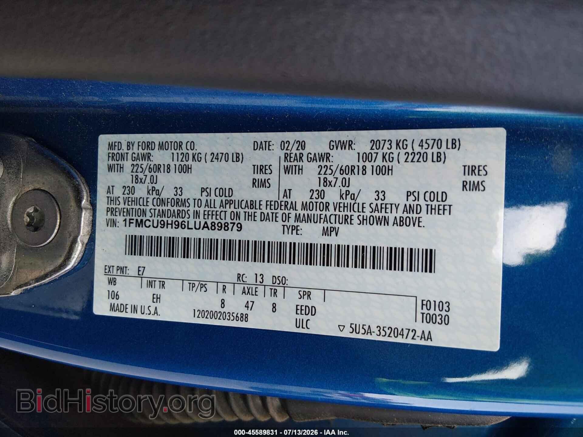 2020 FORD ESCAPE - VIN: 1FMCU9H96LUA89879 - Photo 9